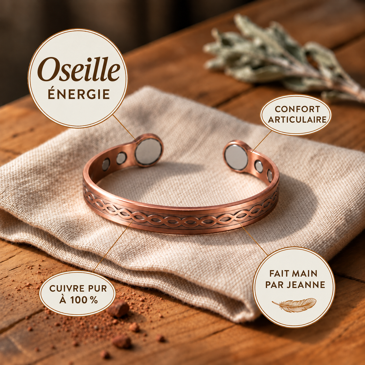 Bracelet en cuivre Oseille