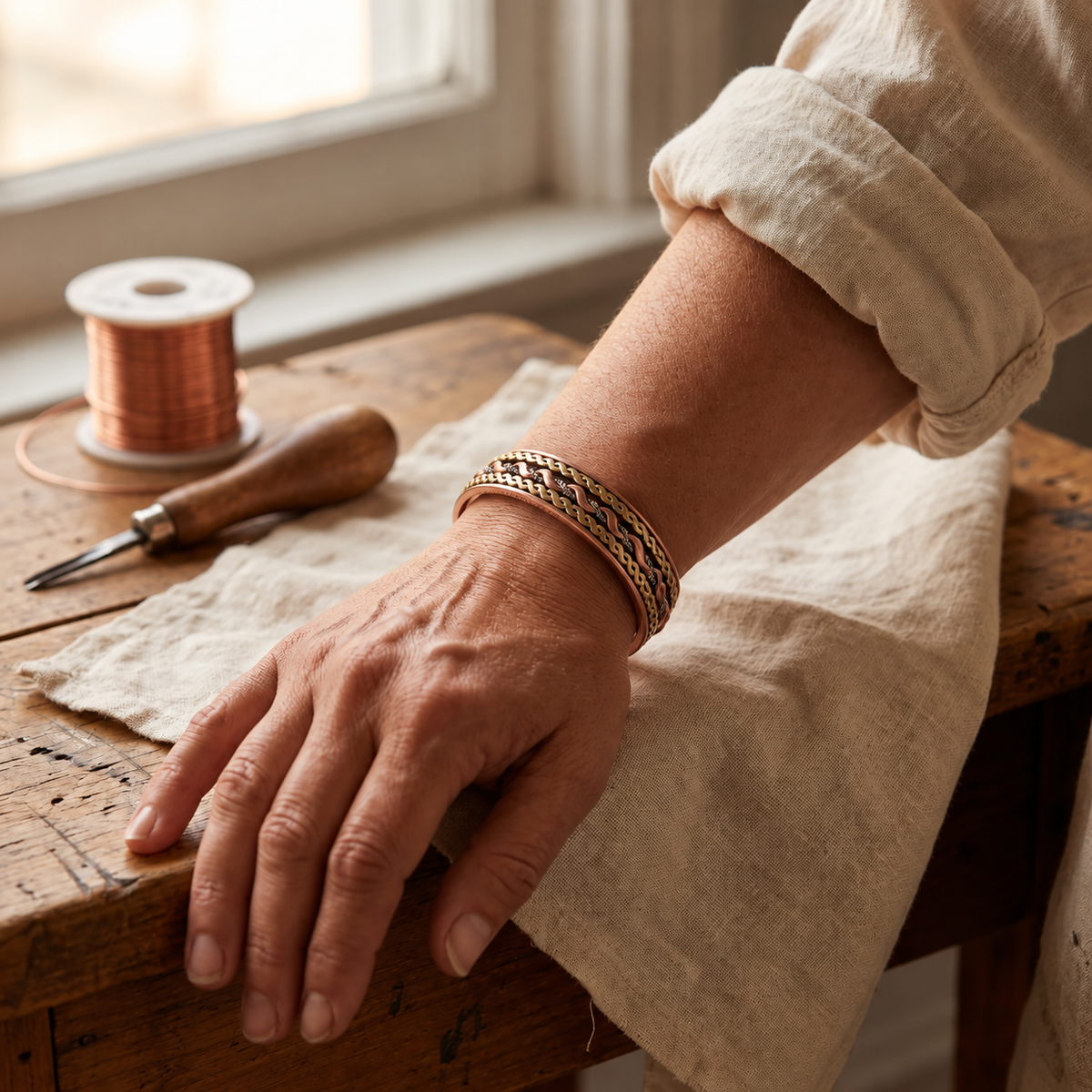 Bracelet en cuivre Patine