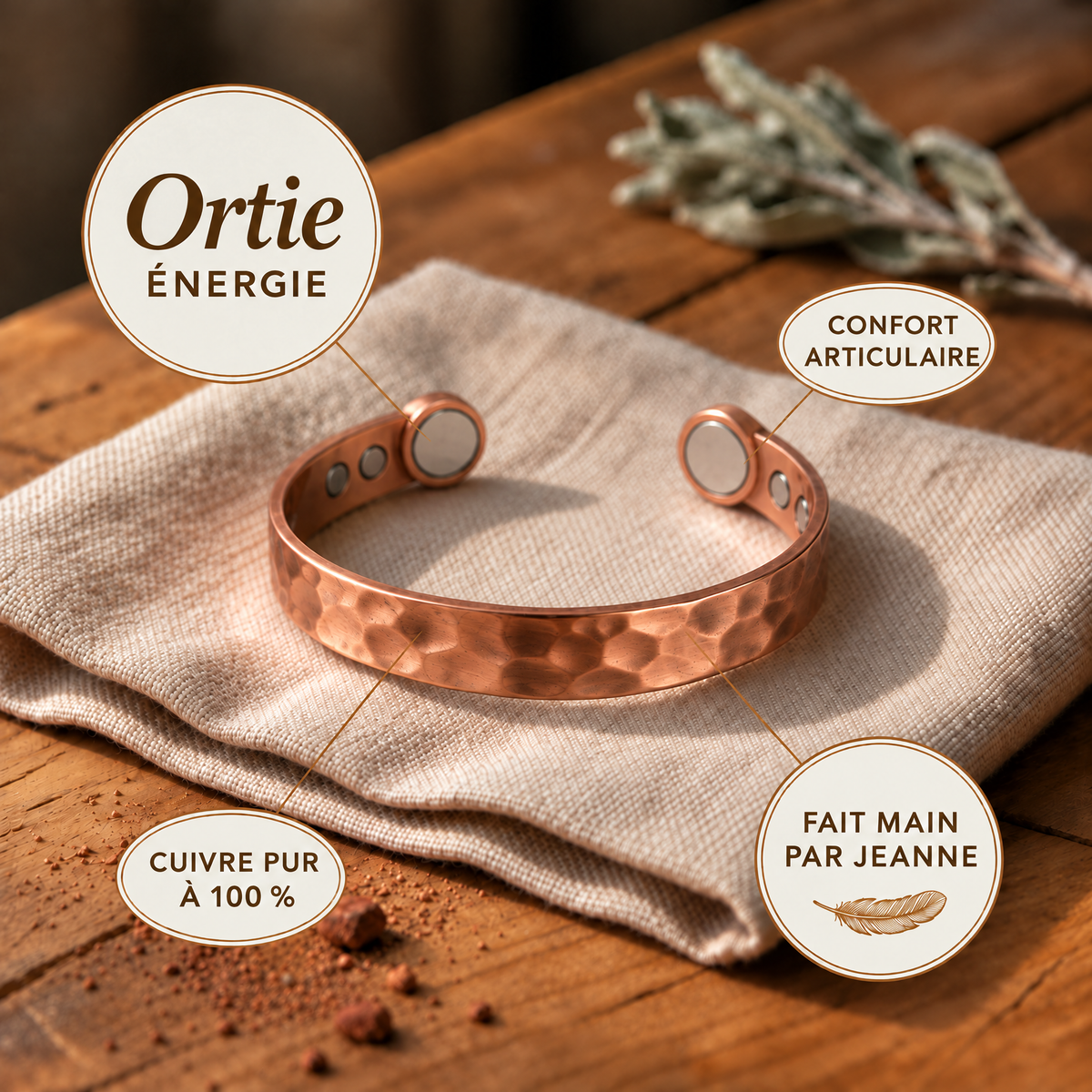 Bracelet en cuivre Ortie