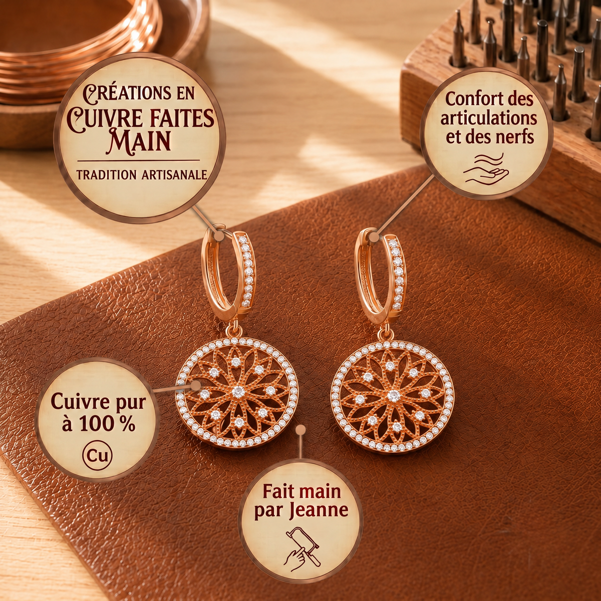 Boucles d'oreilles en cuivre Mandala