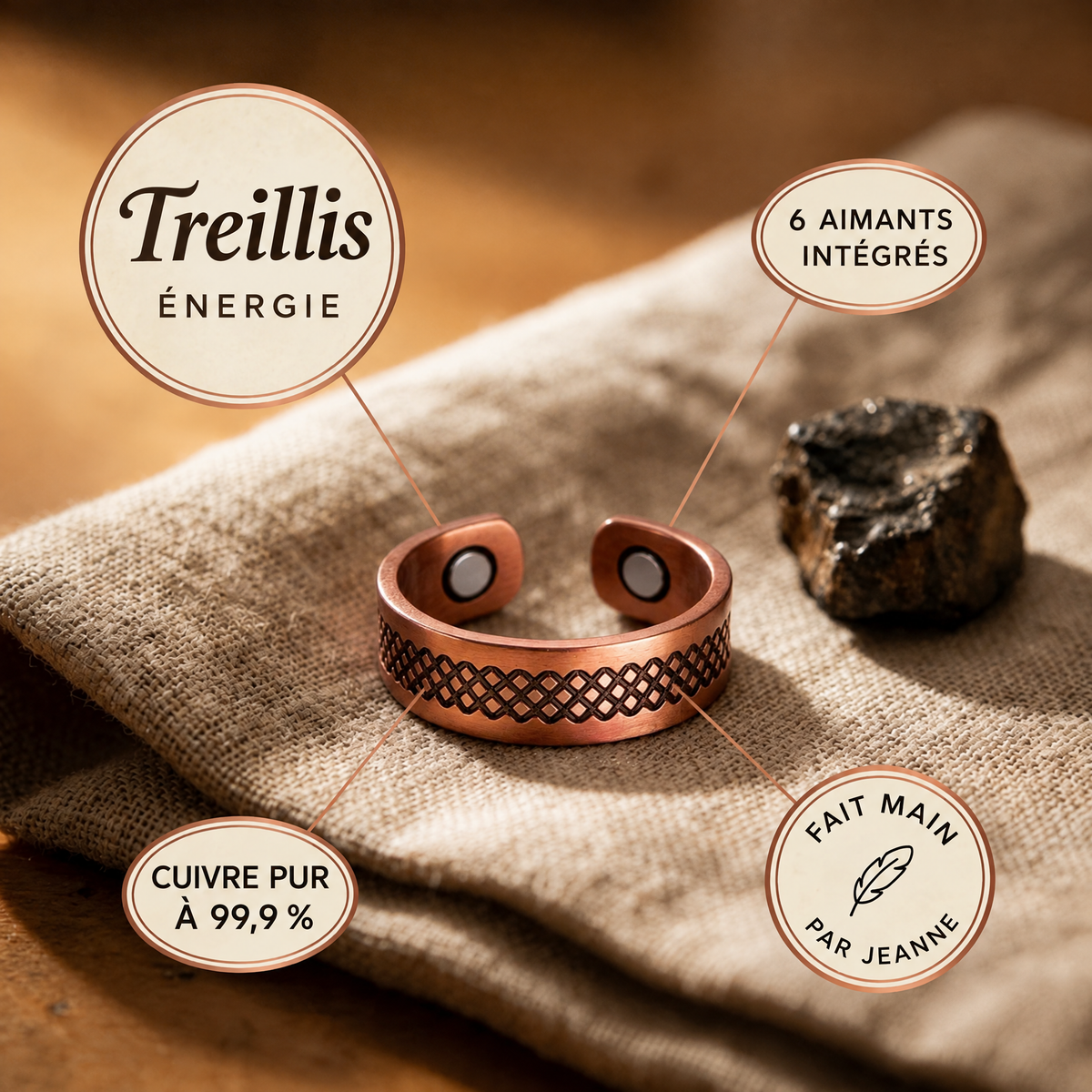 Bague en cuivre Treillis