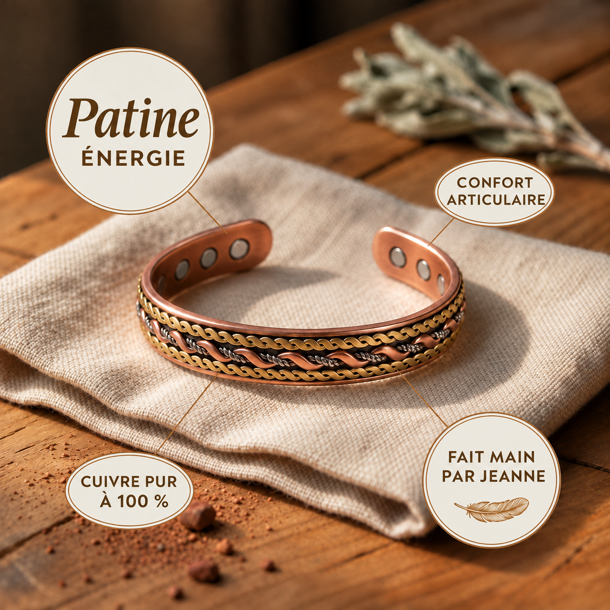 Bracelet en cuivre Patine