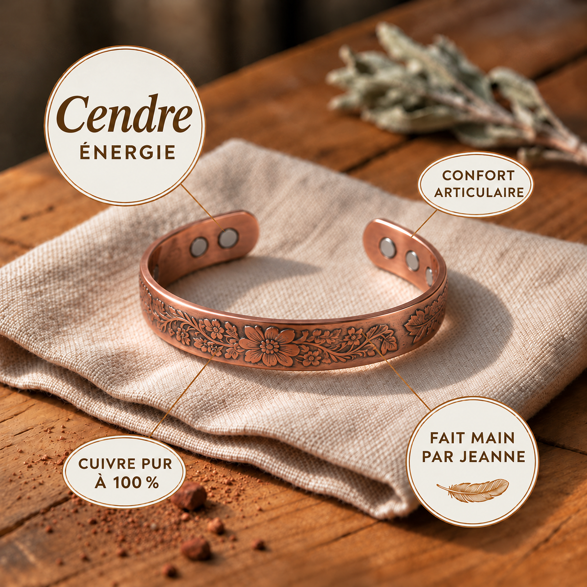 Bracelet en cuivre Cendre