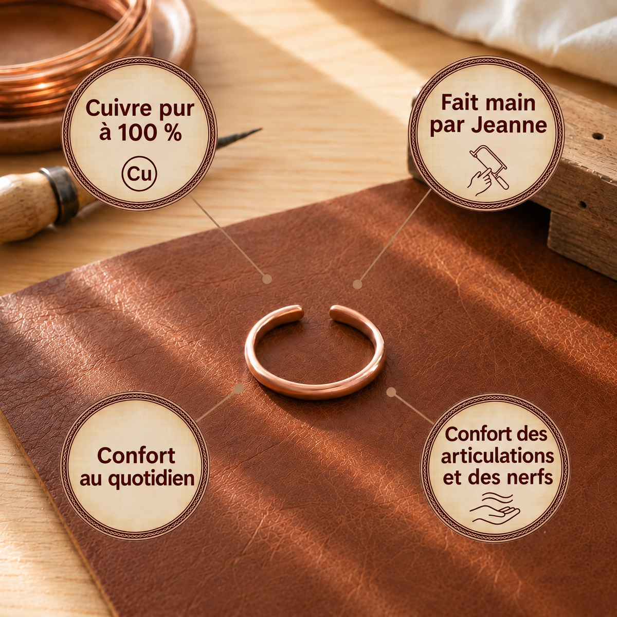 Bague d'orteil en cuivre Lisse