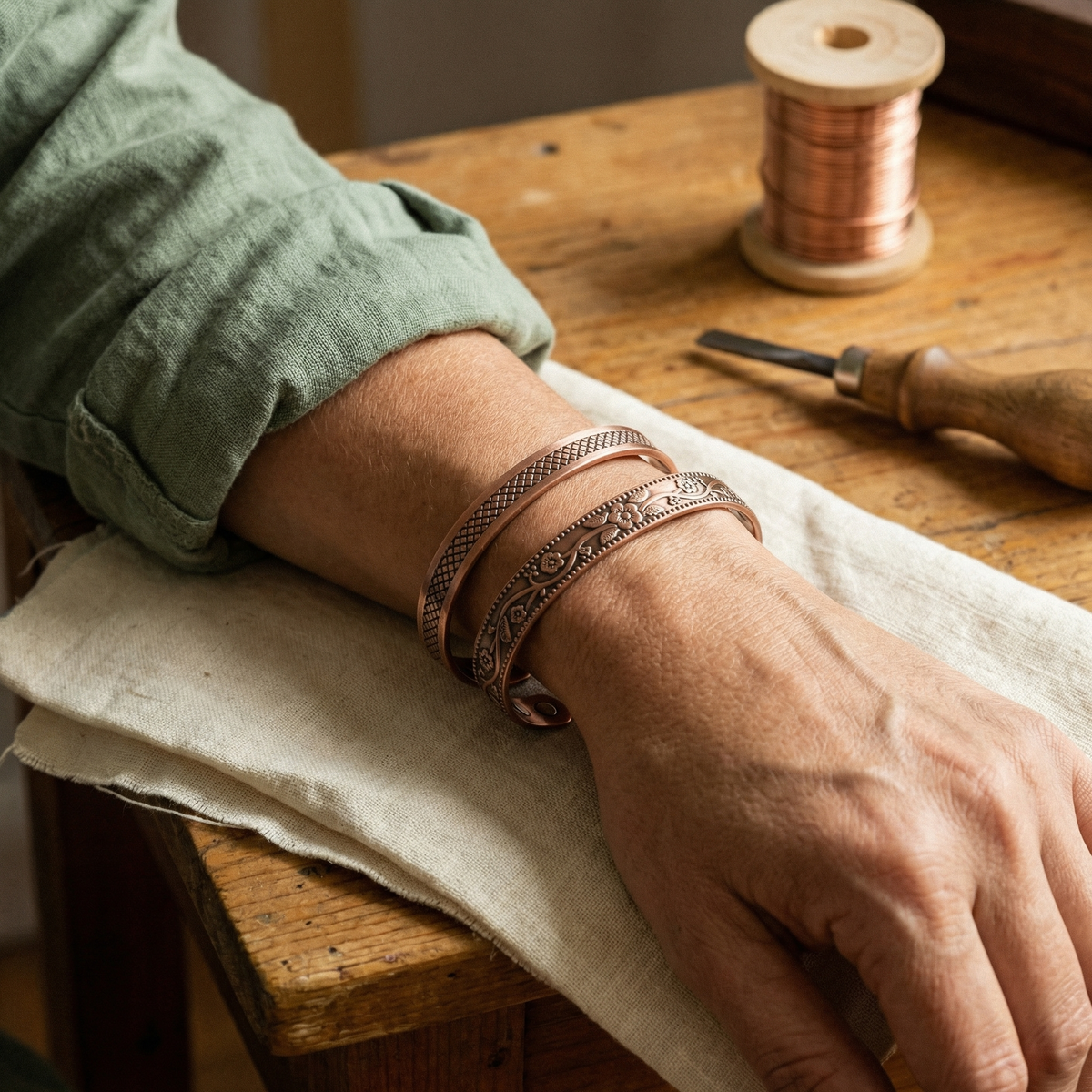 Lot de 2 bracelets en cuivre Forge