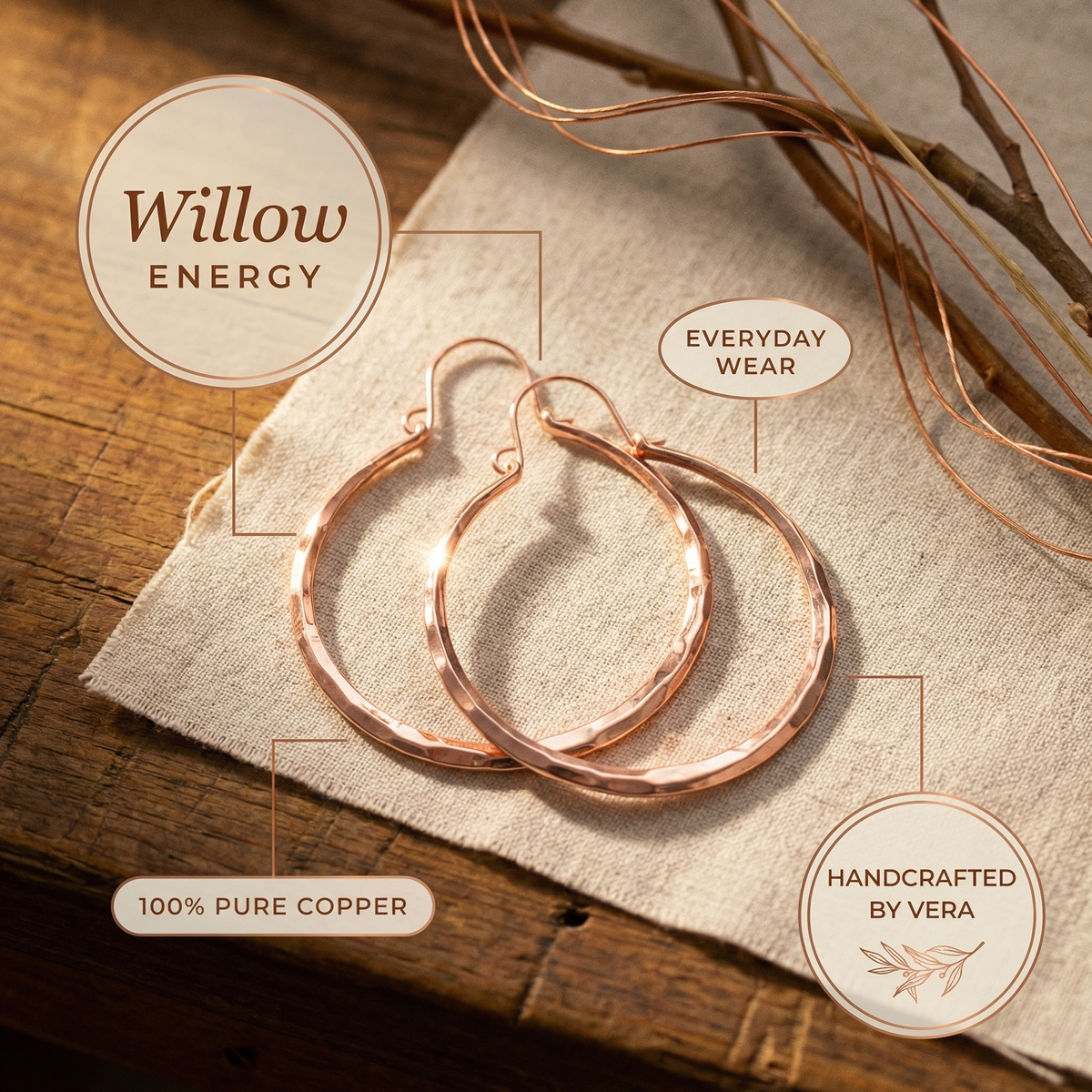 Boucles d'oreilles en cuivre Saule