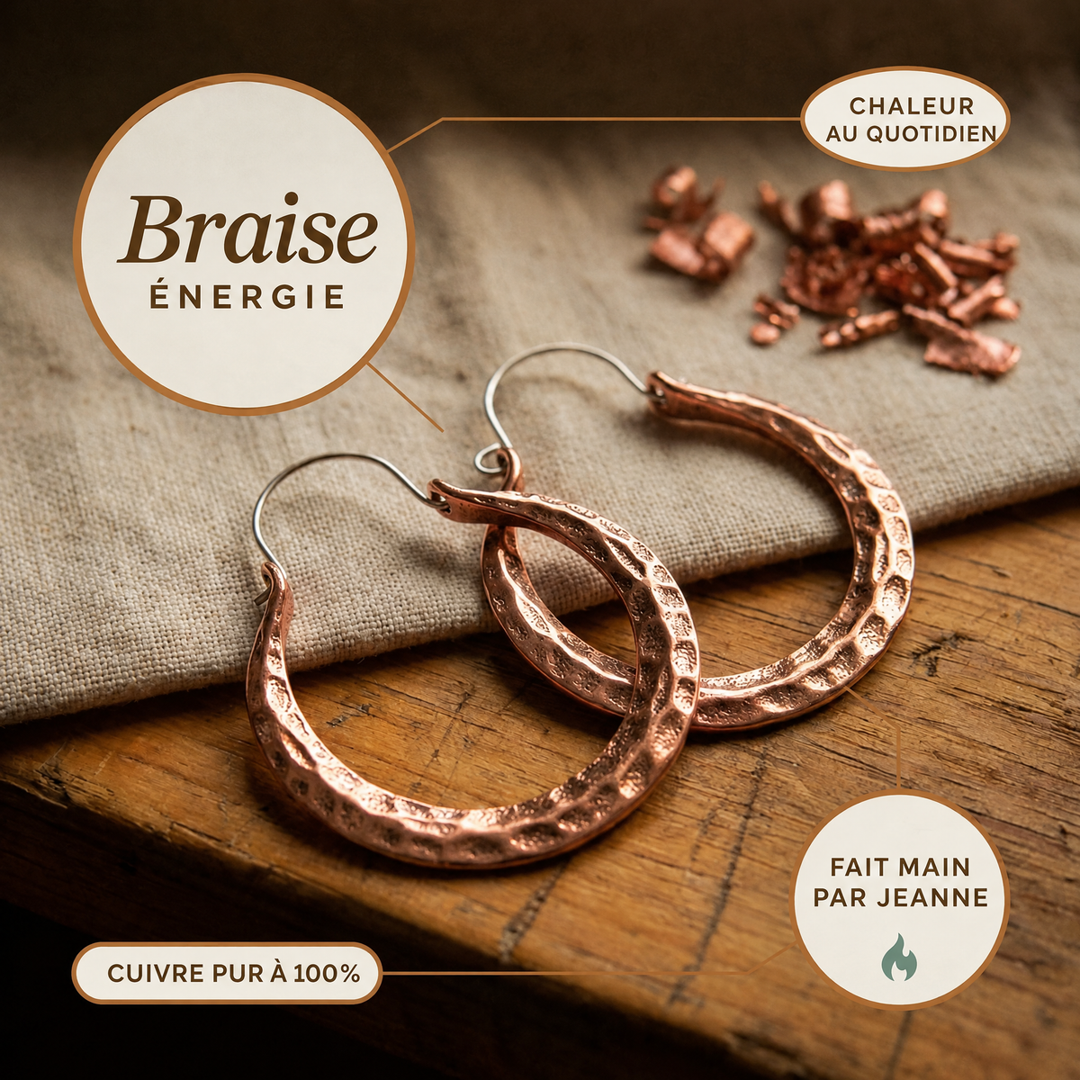 Boucles d'oreilles en cuivre Braise