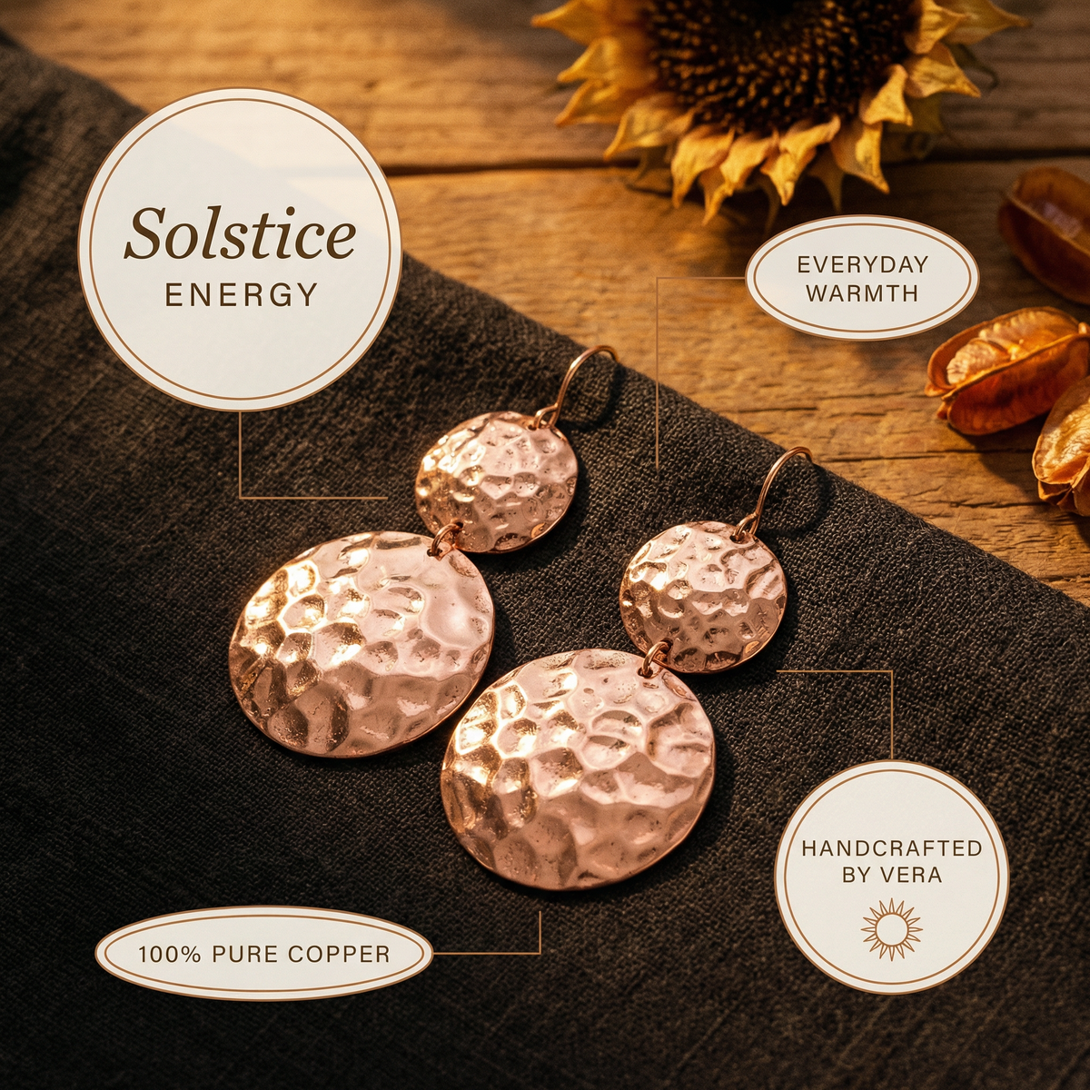 Boucles d'oreilles en cuivre Solstice