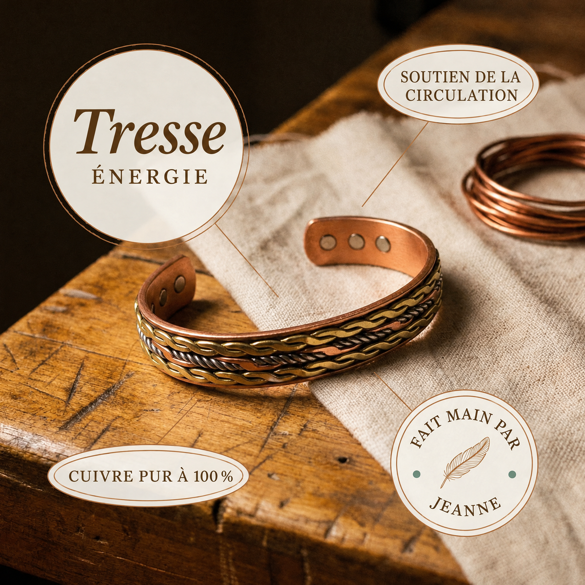 Bracelet en cuivre Tresse