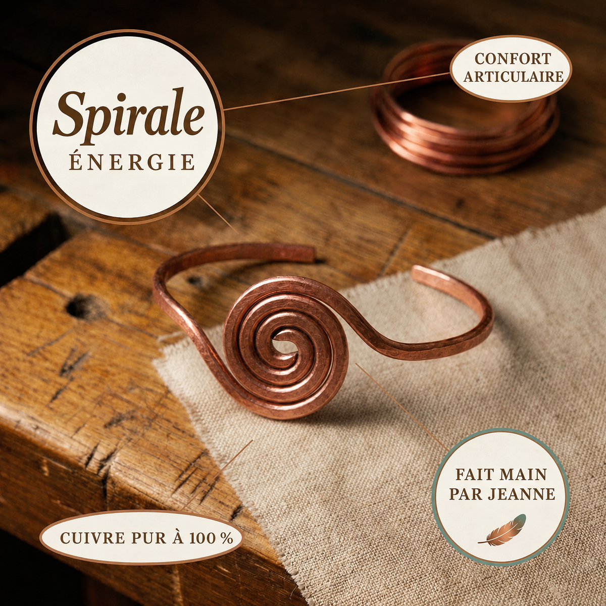Chevillère en cuivre Spirale