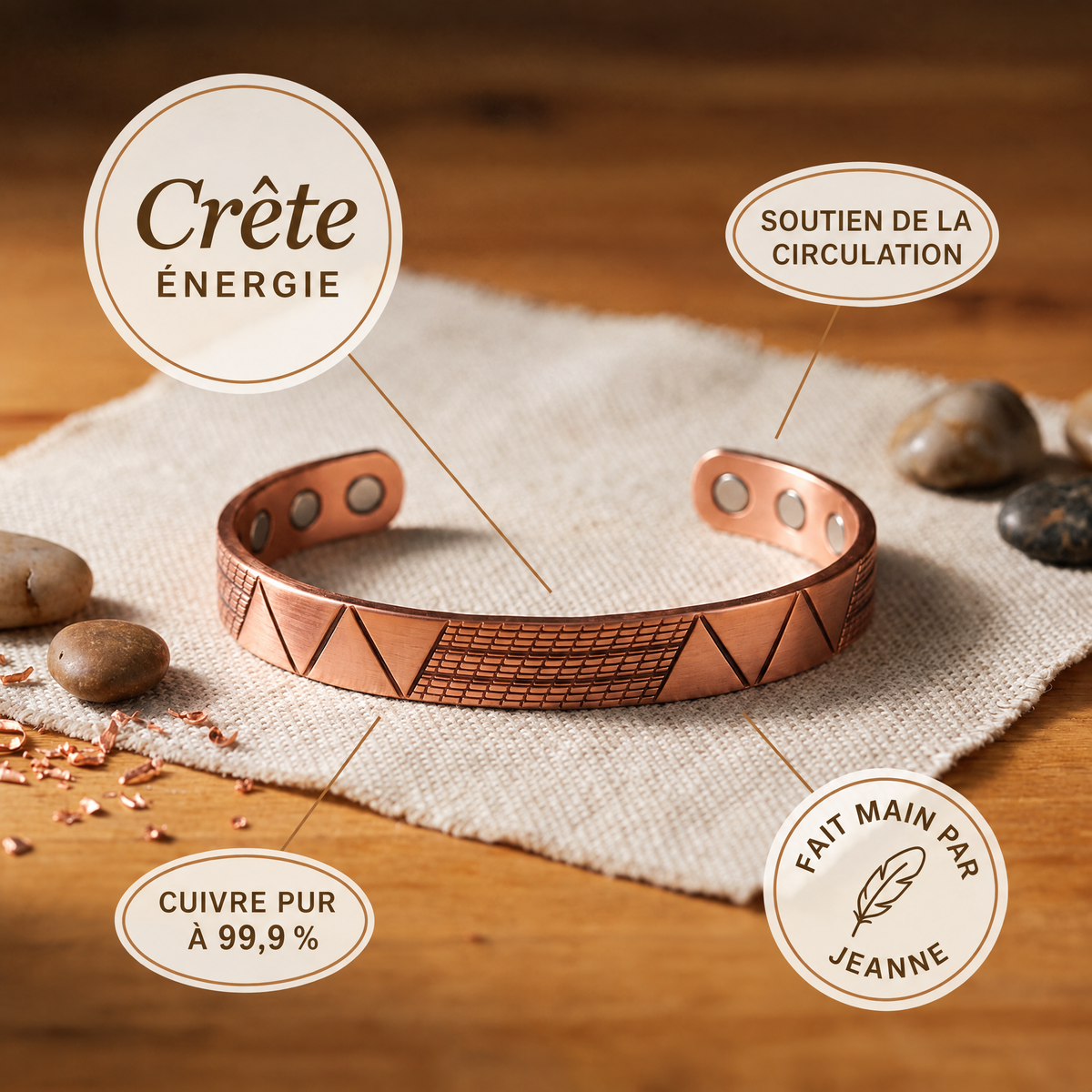 Bracelet en cuivre Crête