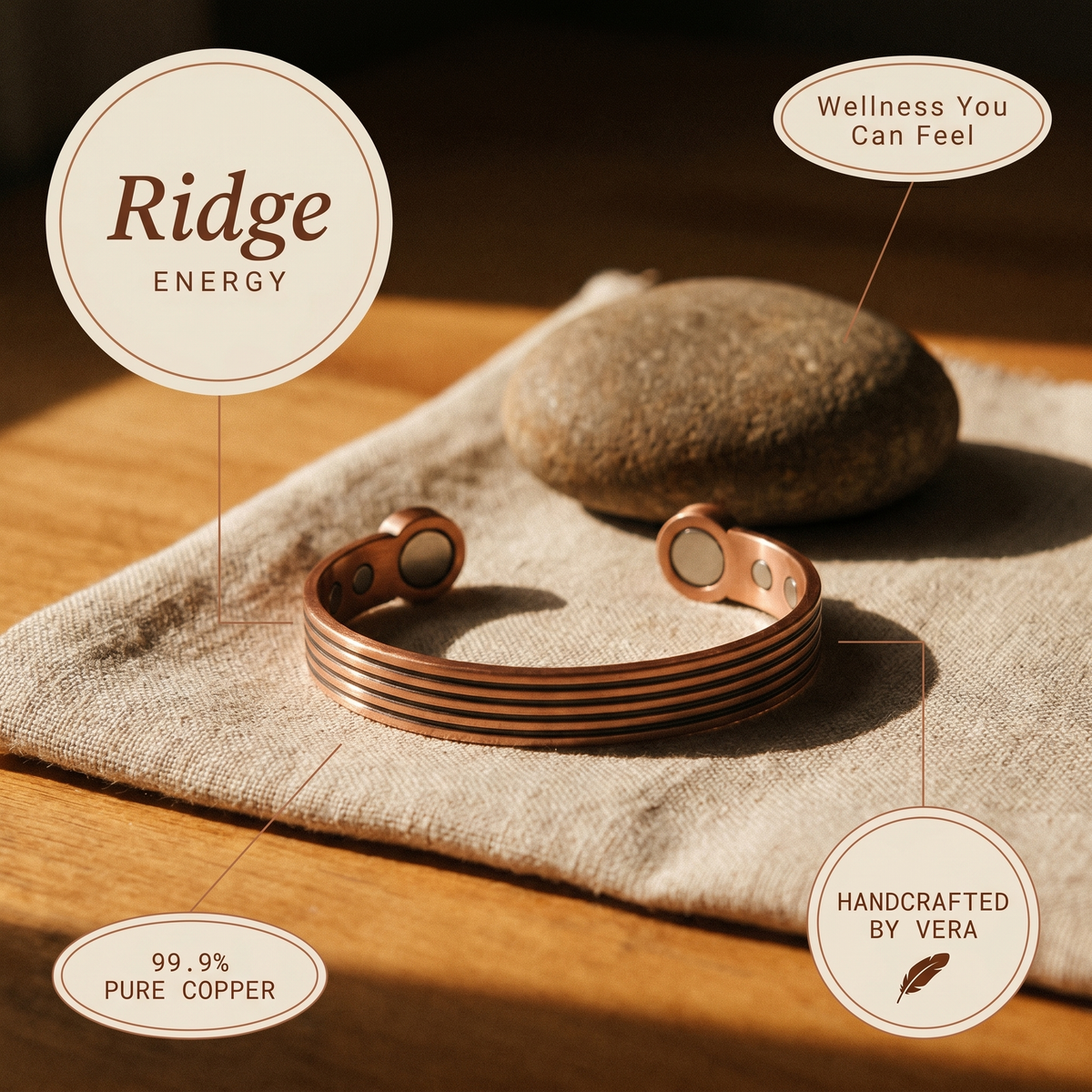 Bracelet en cuivre Crête