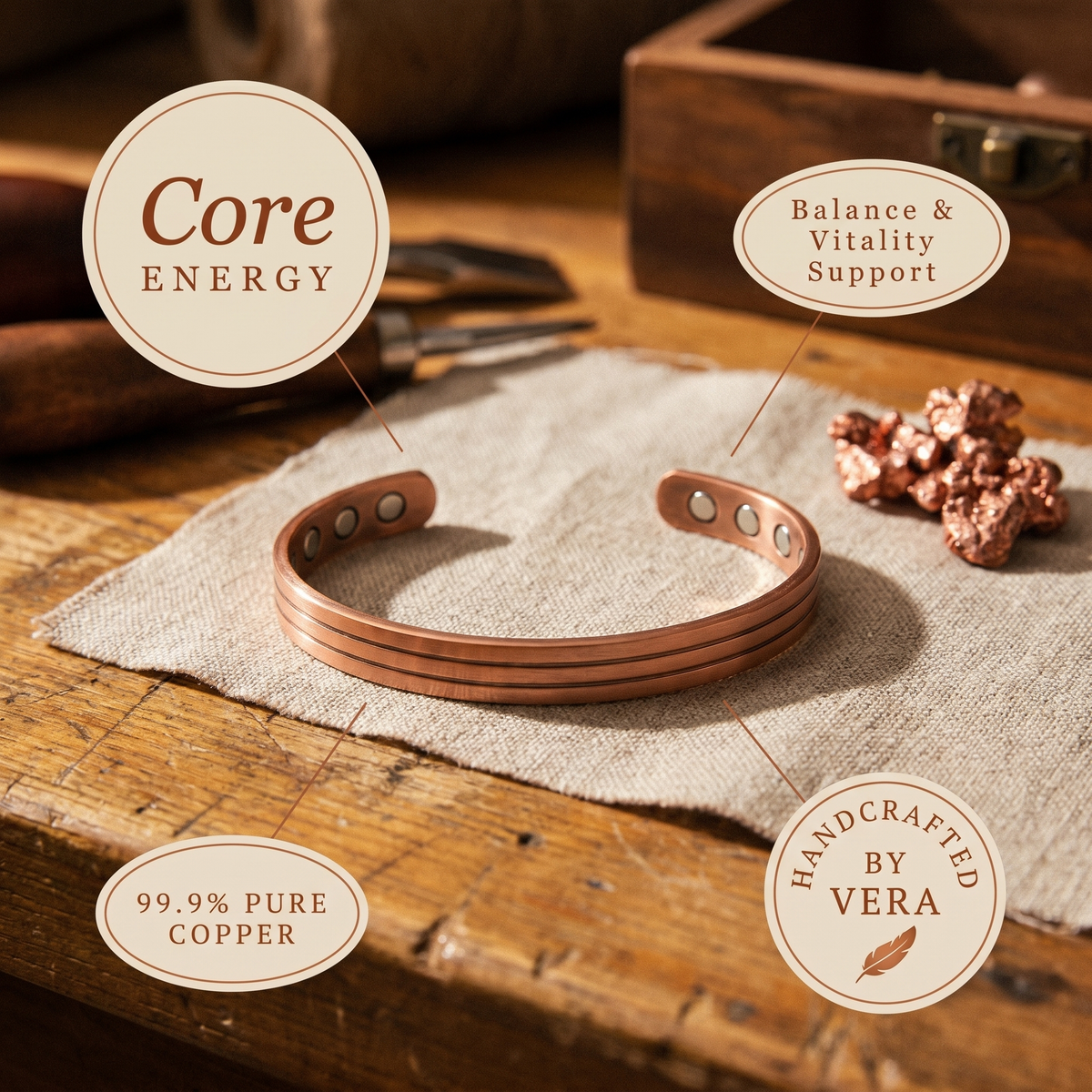 Bracelet en cuivre Noyau