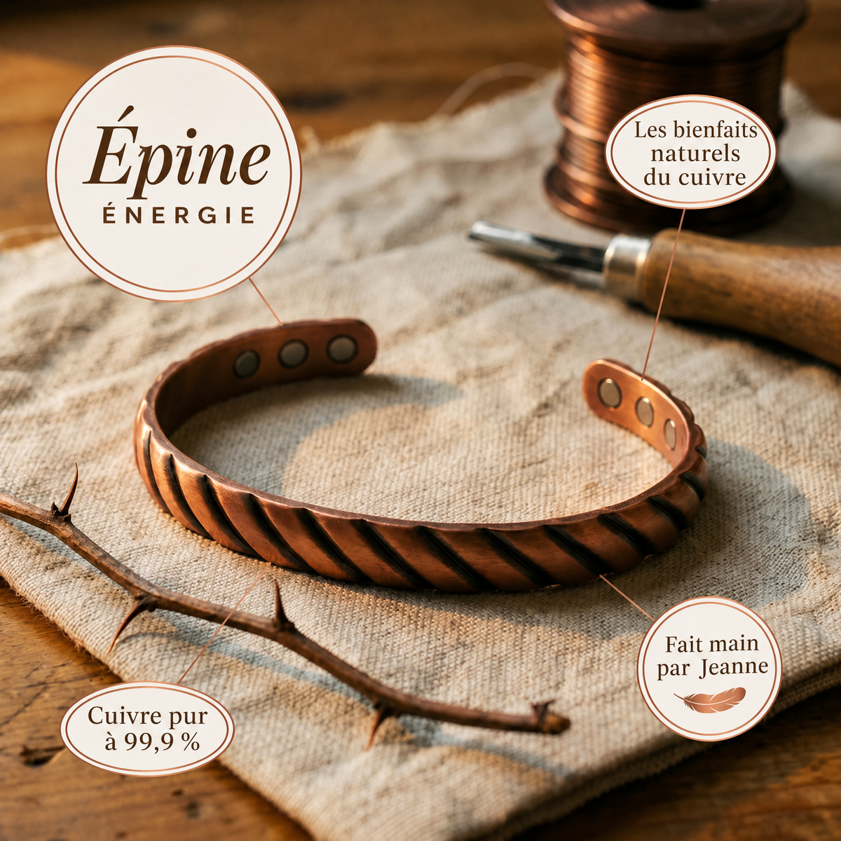 Bracelet en cuivre Épine