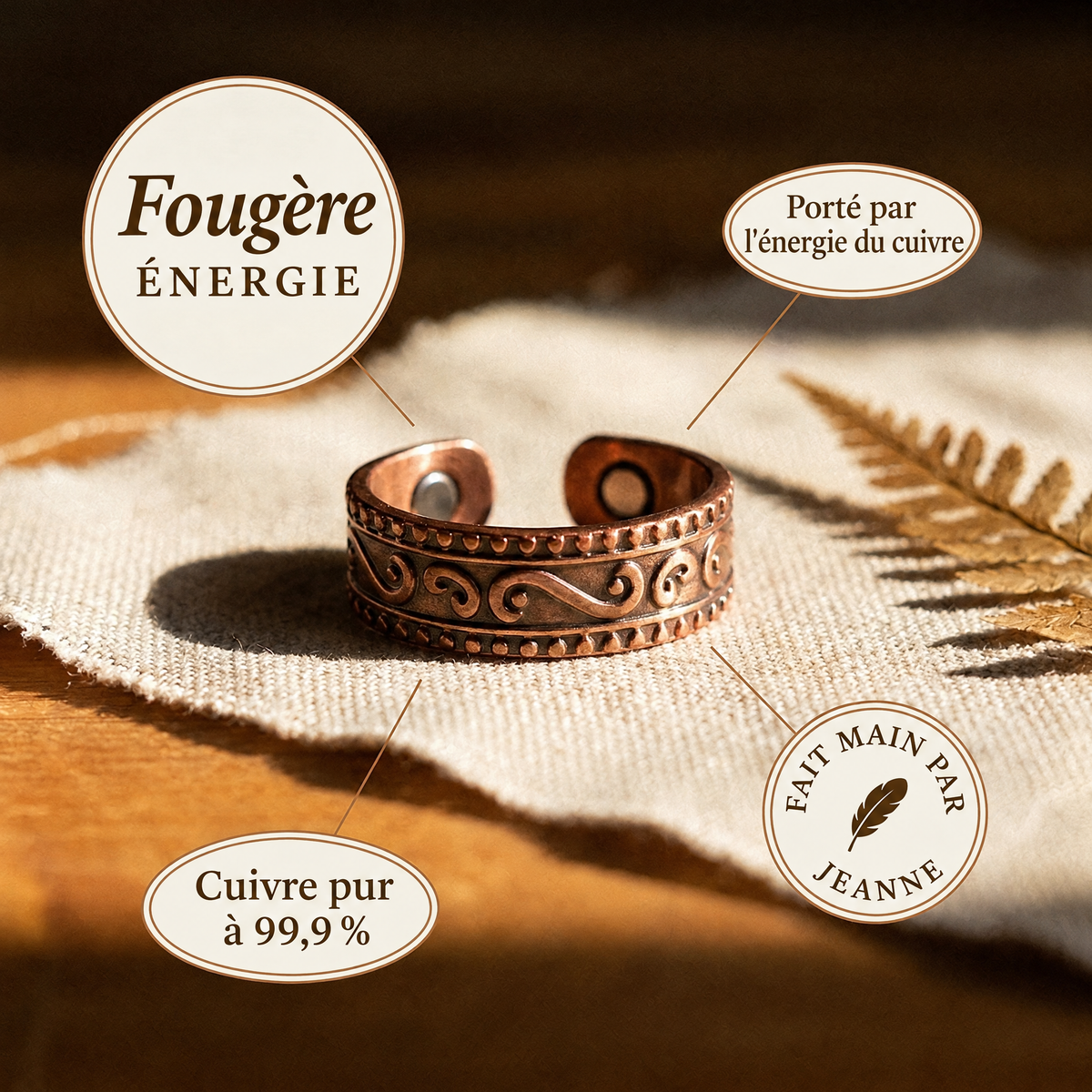 Bague en cuivre Fougère
