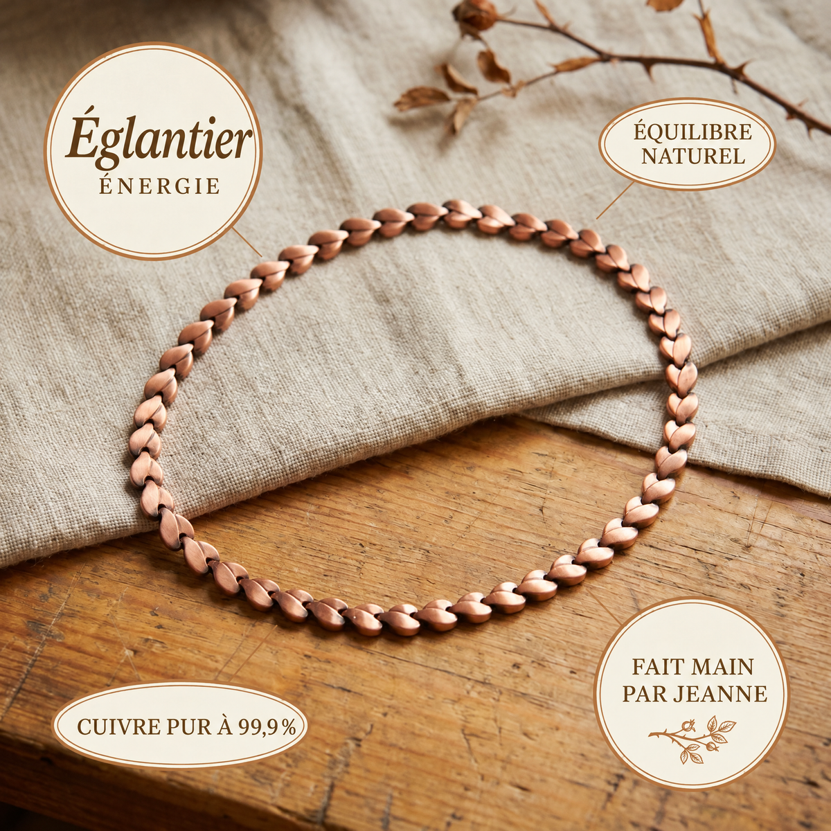 Collier en cuivre Églantier