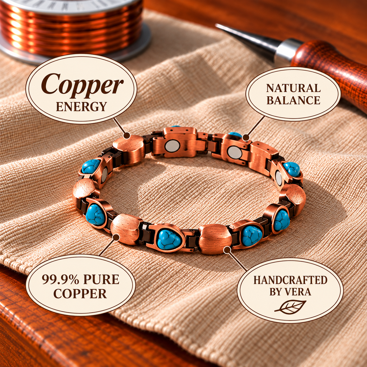 Bracelet en cuivre Cœur Aqua