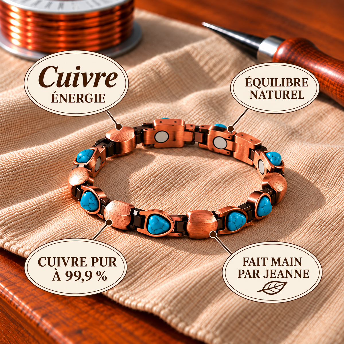 Bracelet en cuivre Cœur Aqua