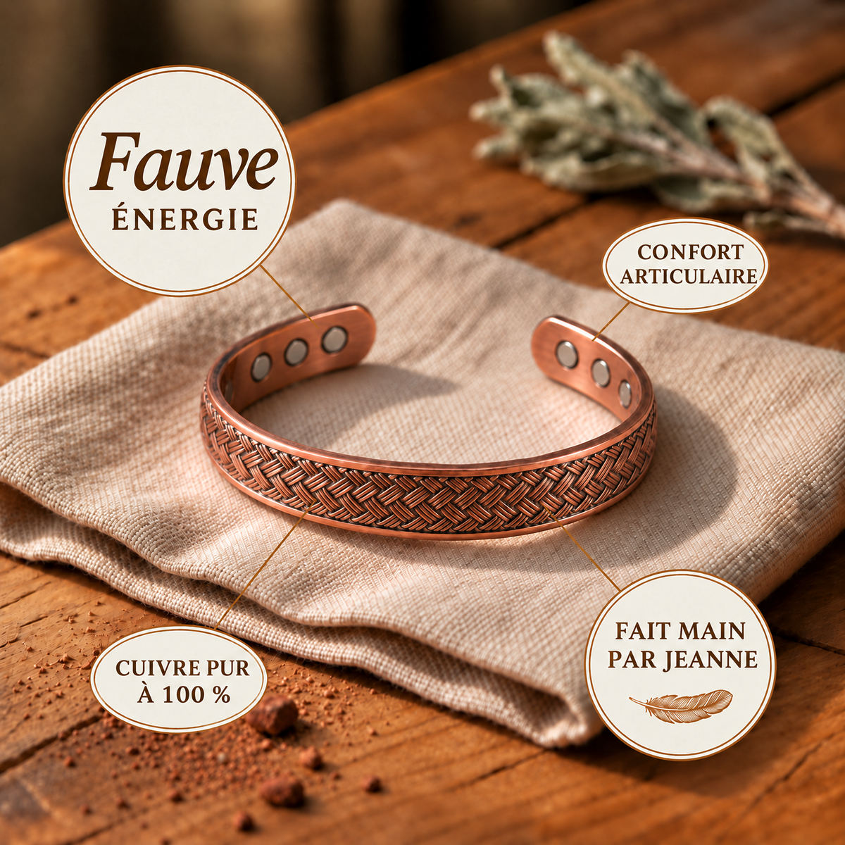 Bracelet en cuivre Fauve