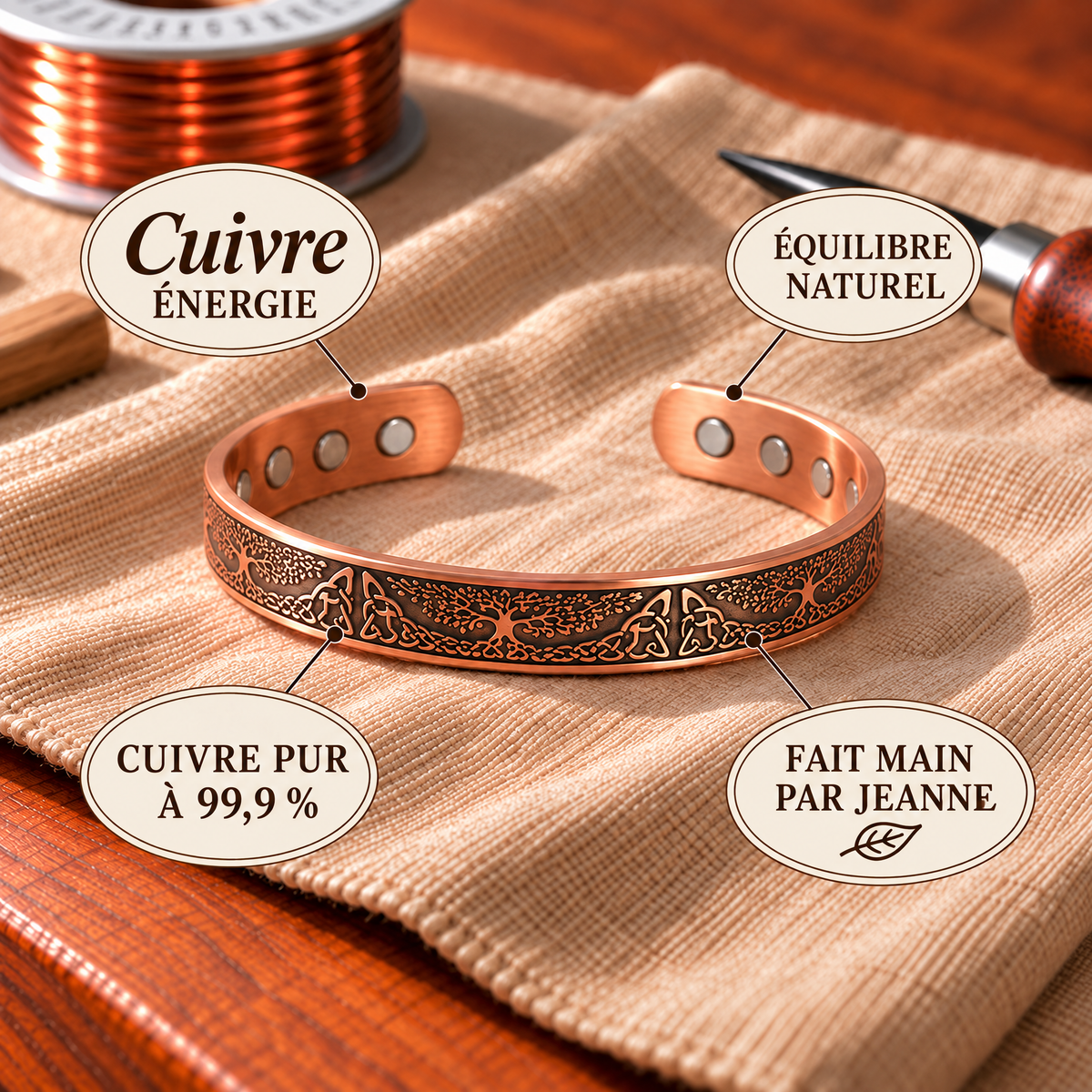 Bracelet jonc en cuivre Arbre de vie