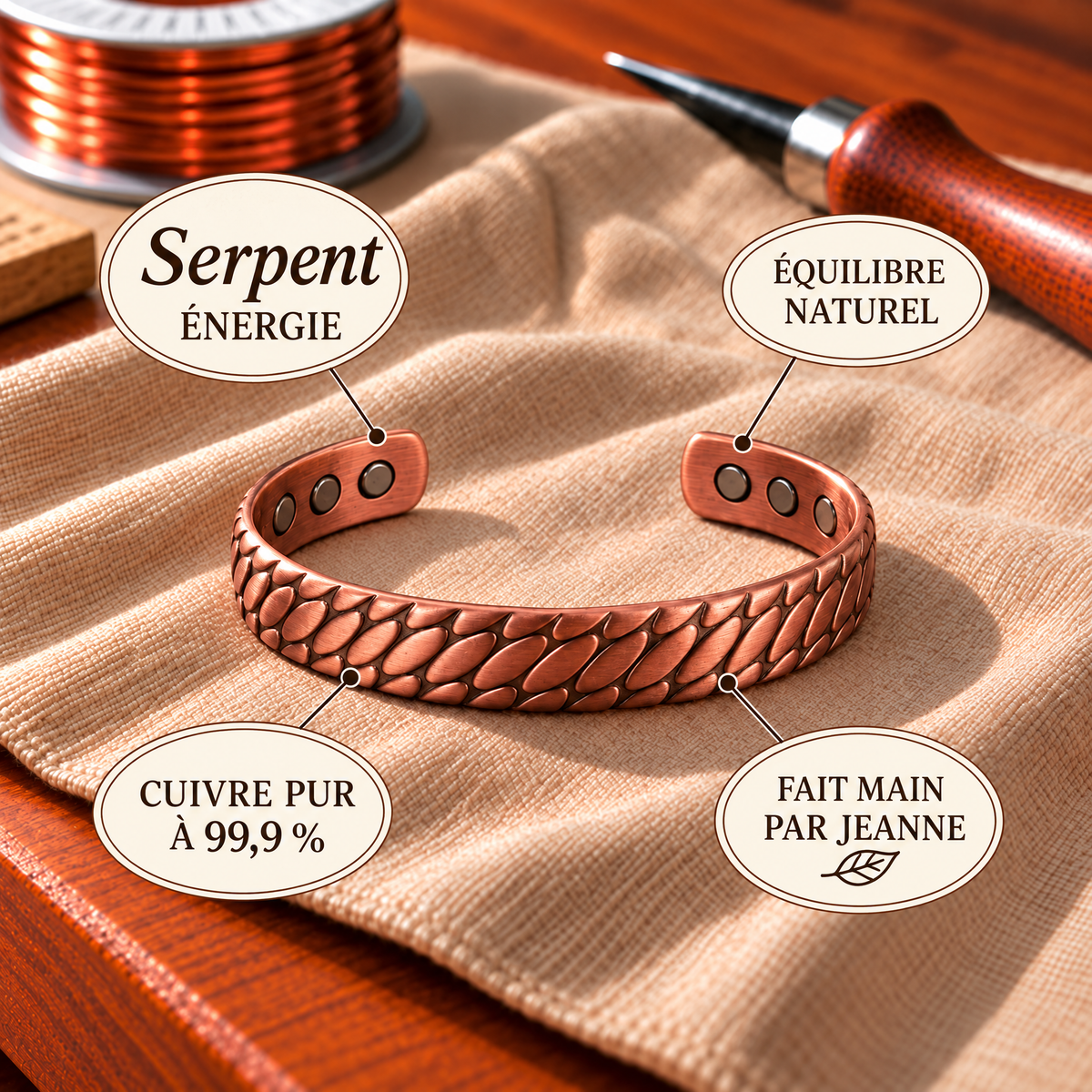 Bracelet magnétique en cuivre Serpent