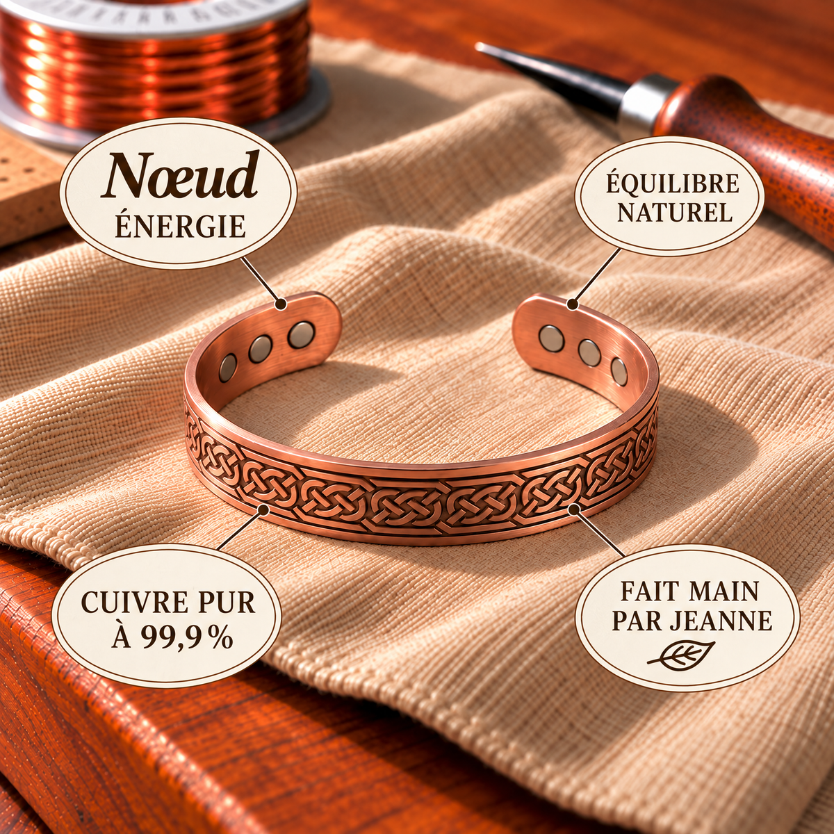 Bracelet magnétique en cuivre Nœud
