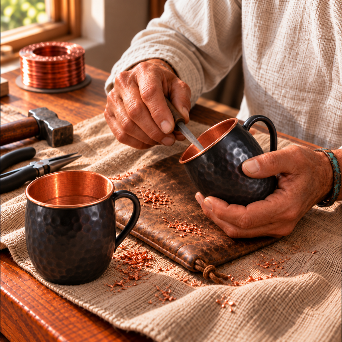 Tasses Moscow Mule noires en cuivre
