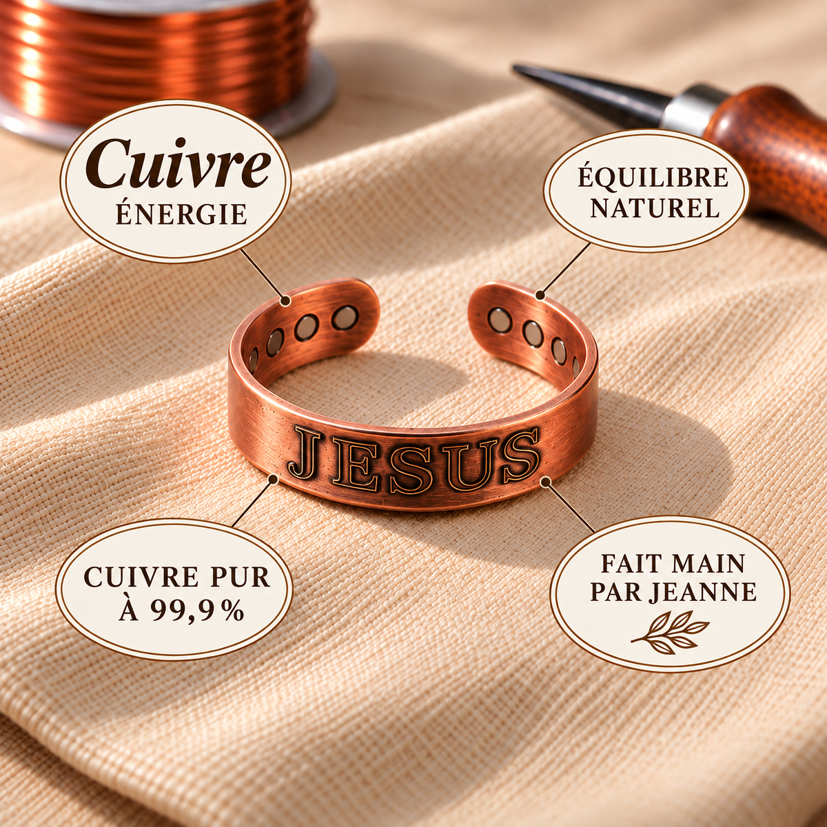 Bague en cuivre pur Grâce