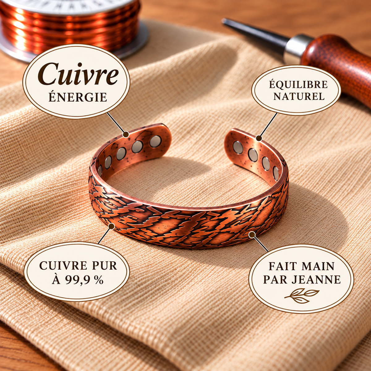 Bracelet en cuivre pur Palme