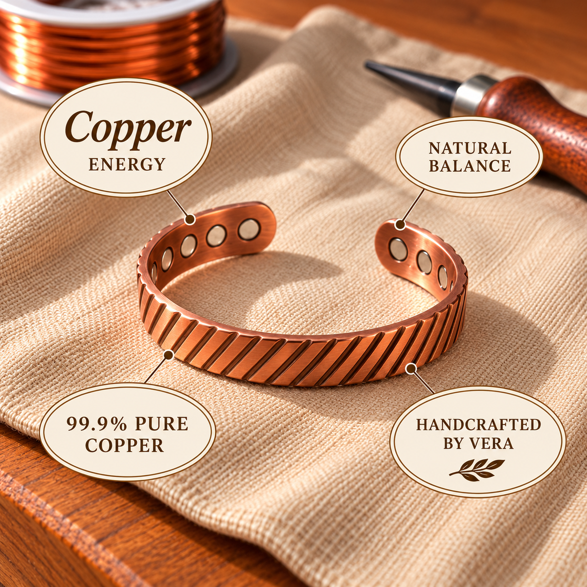 Bracelet en cuivre pur Lys