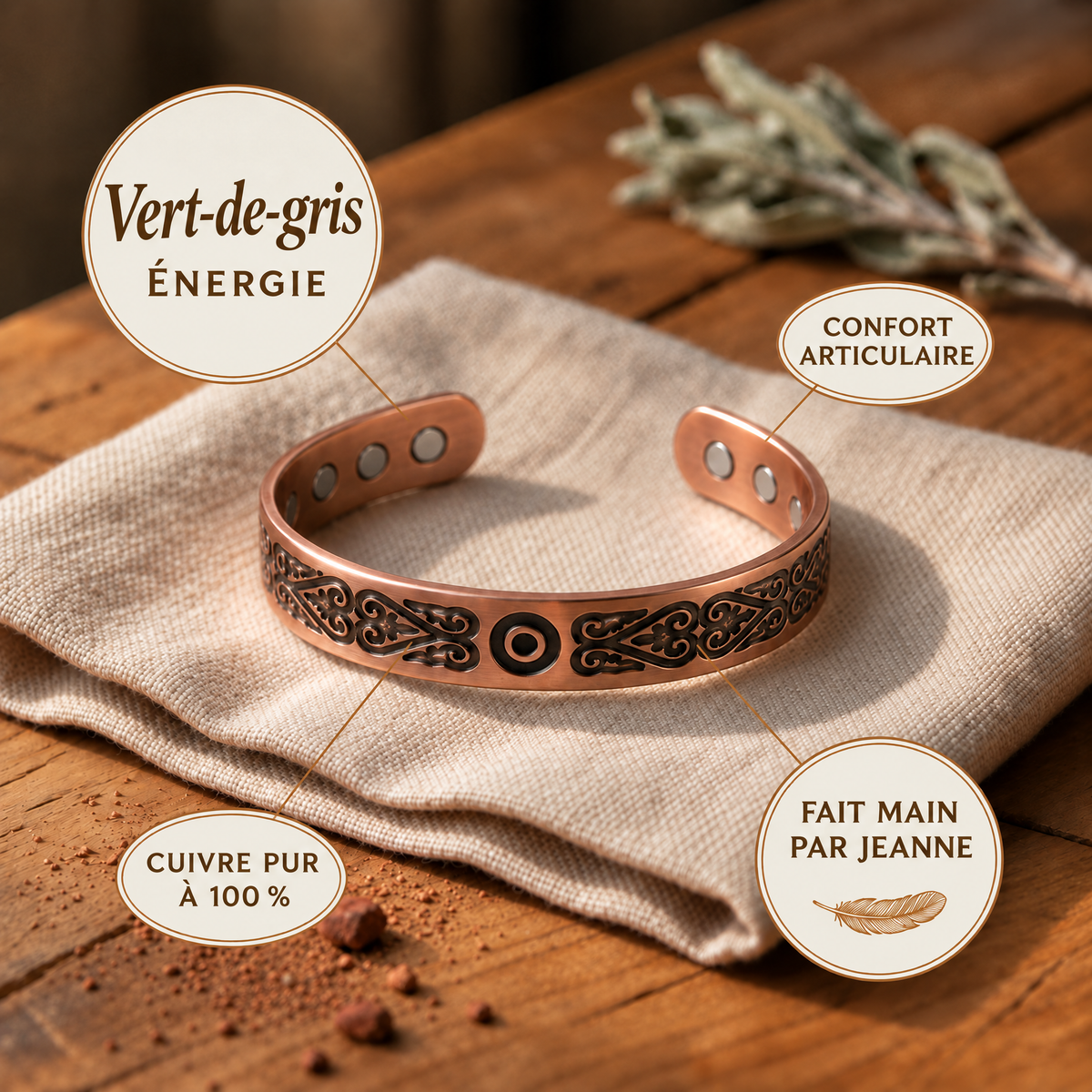 Bracelet en cuivre Vert-de-gris