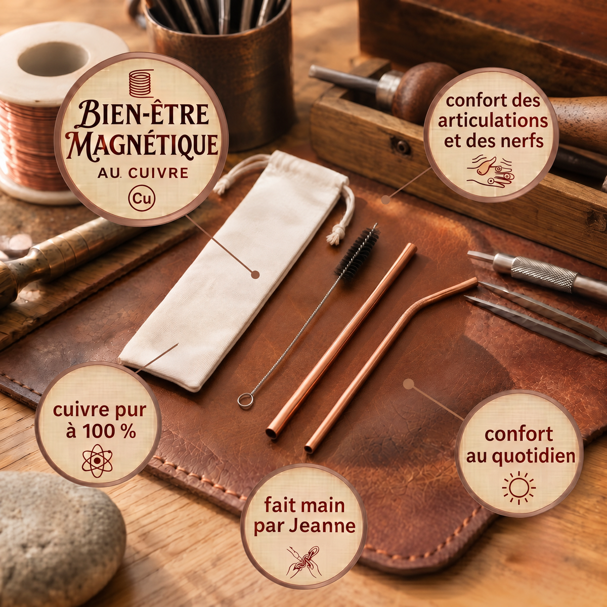 Lot de pailles en cuivre