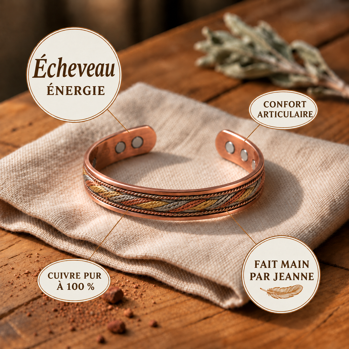 Bracelet en cuivre Écheveau