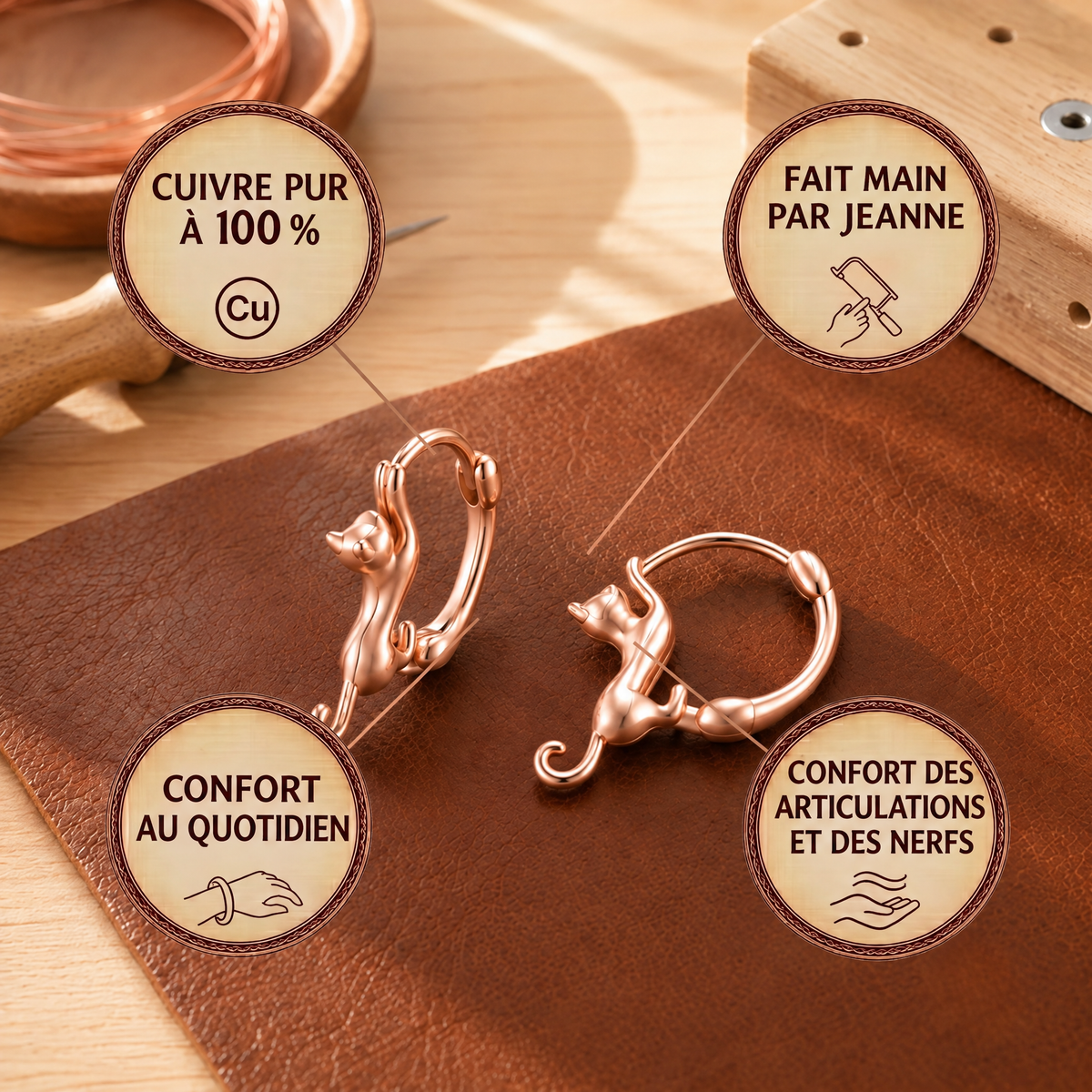 Boucles d'oreilles en cuivre Fournaise