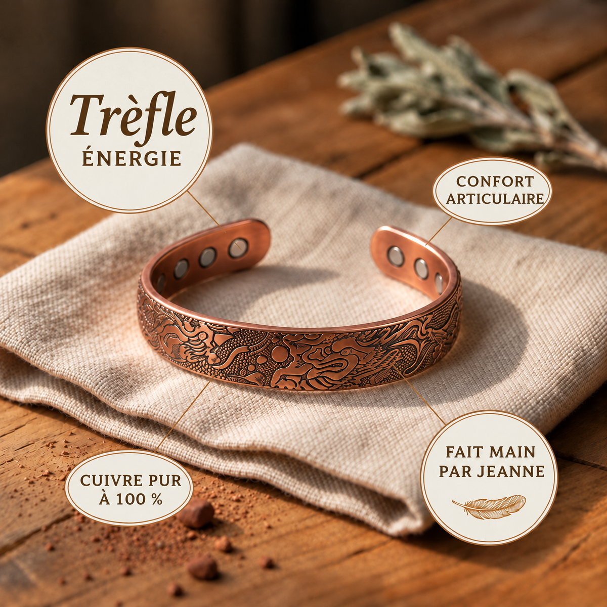 Bracelet en cuivre Trèfle