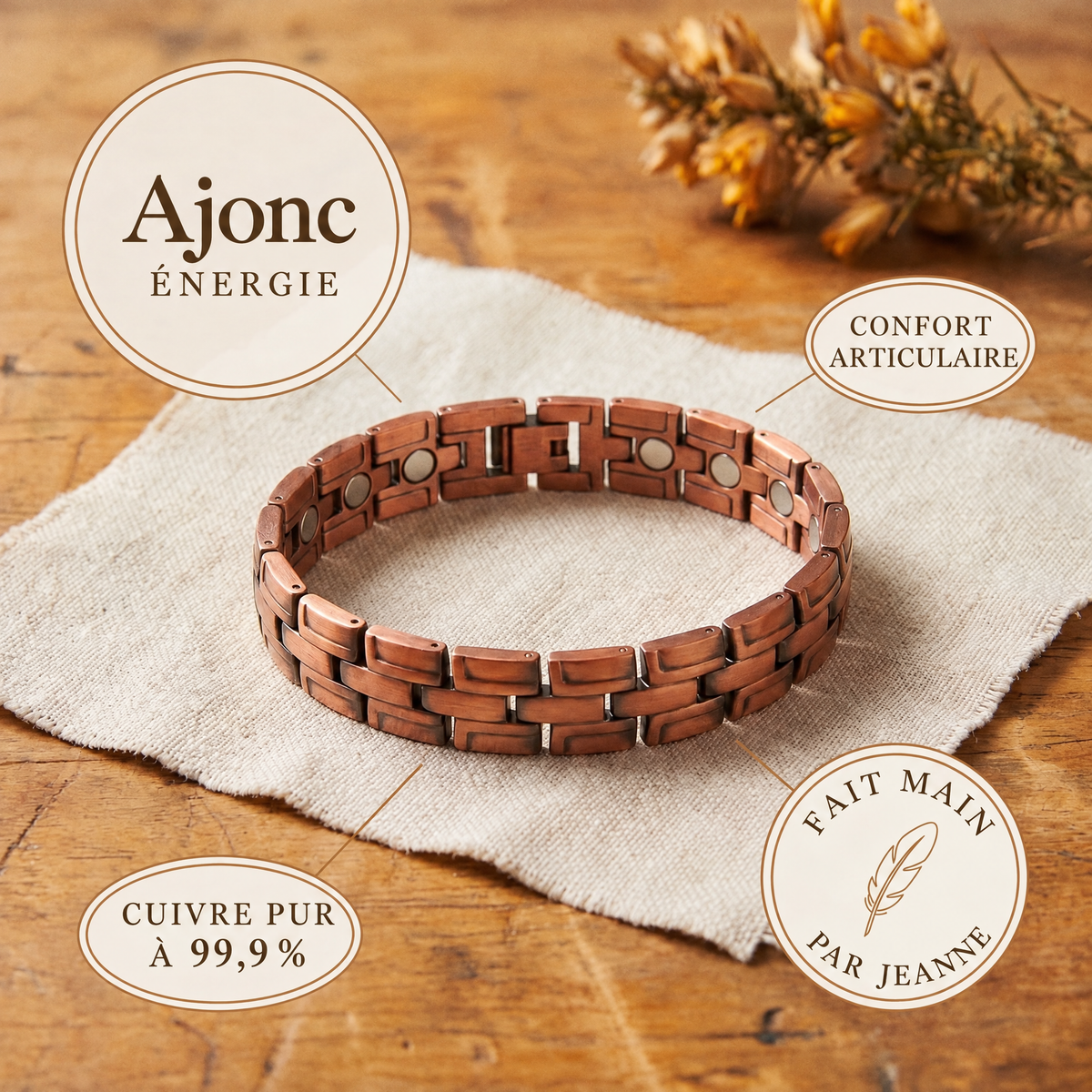 Bracelet homme en cuivre Ajonc