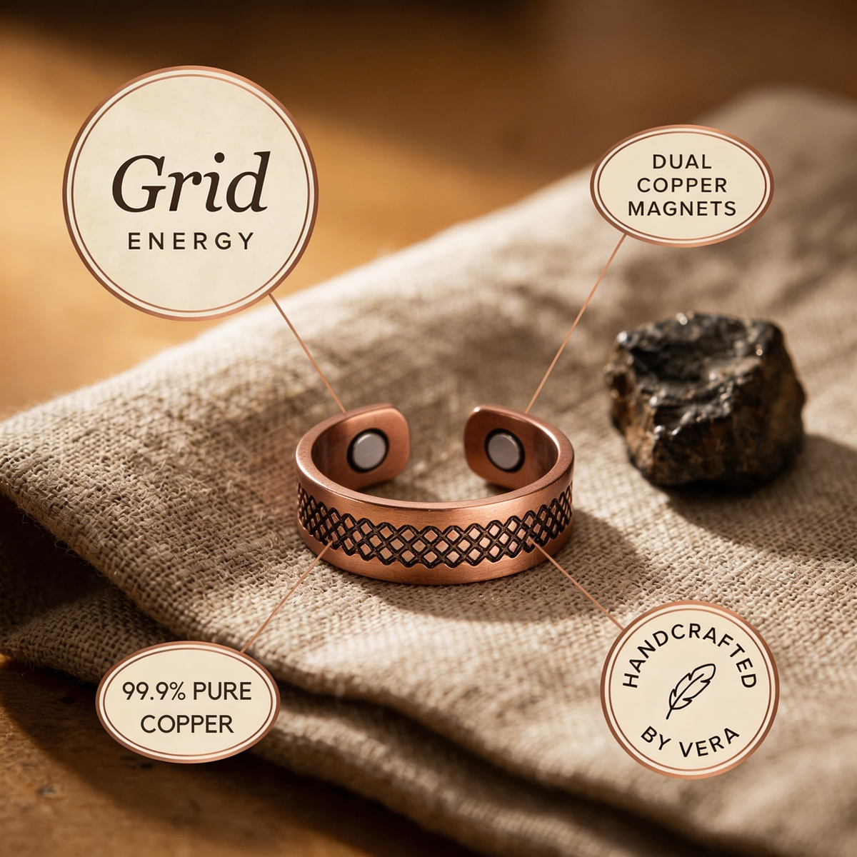 Bague en cuivre Treillis