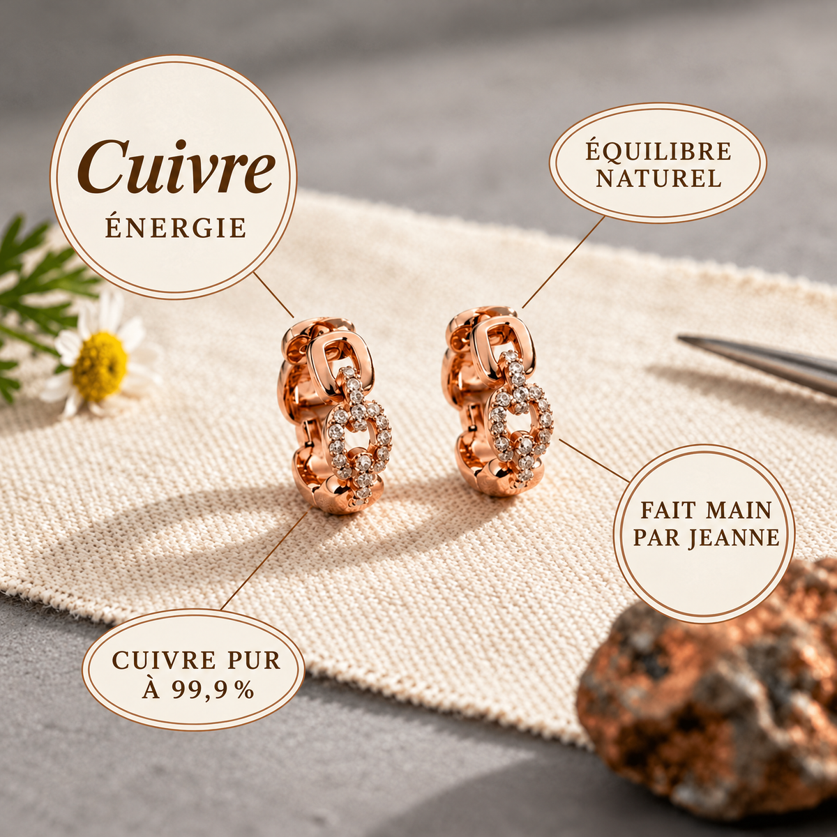 Boucles d'oreilles en cuivre et cristal Céleste