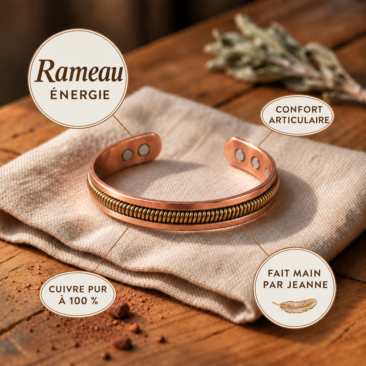 Bracelet en cuivre Rameau