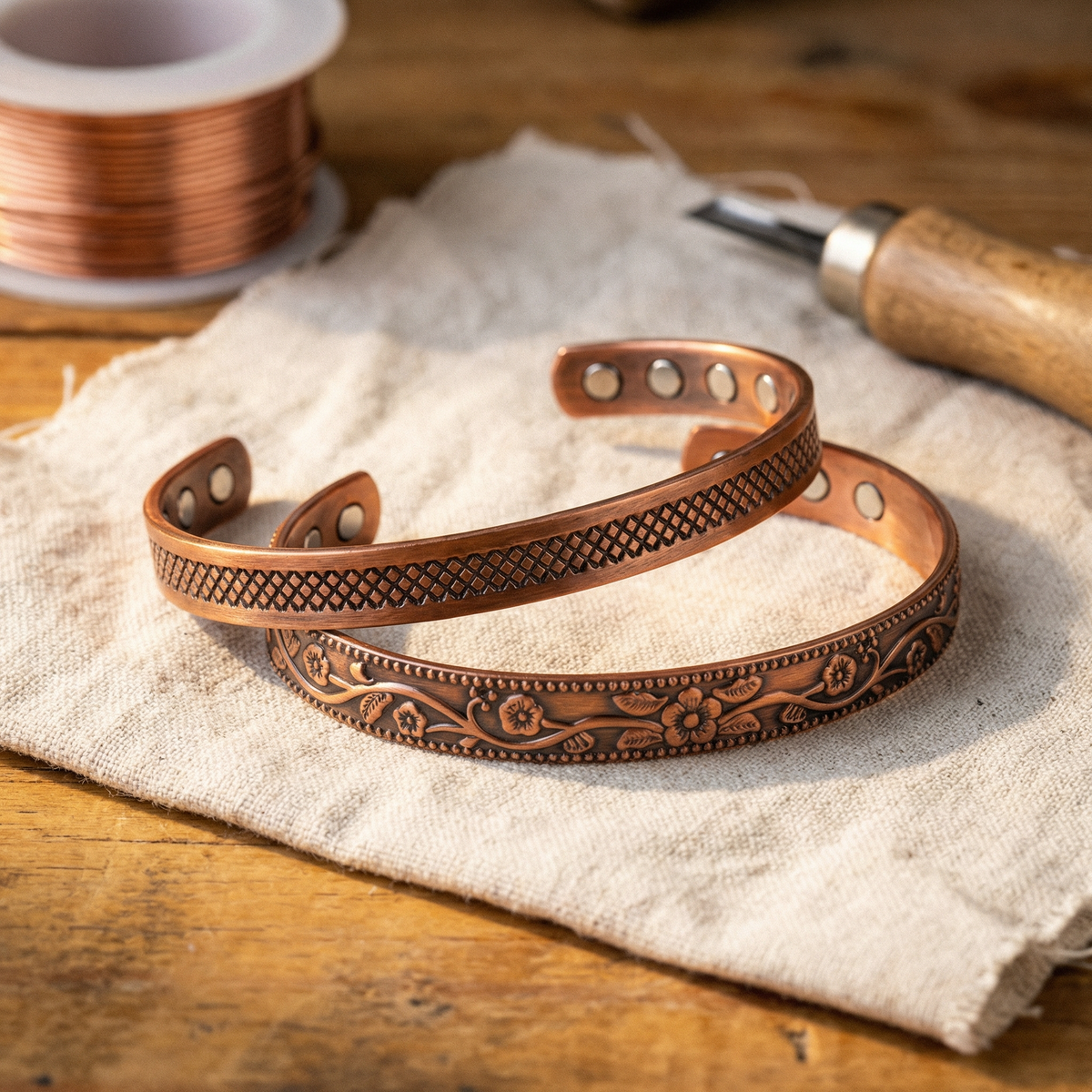 Lot de 2 bracelets en cuivre Forge