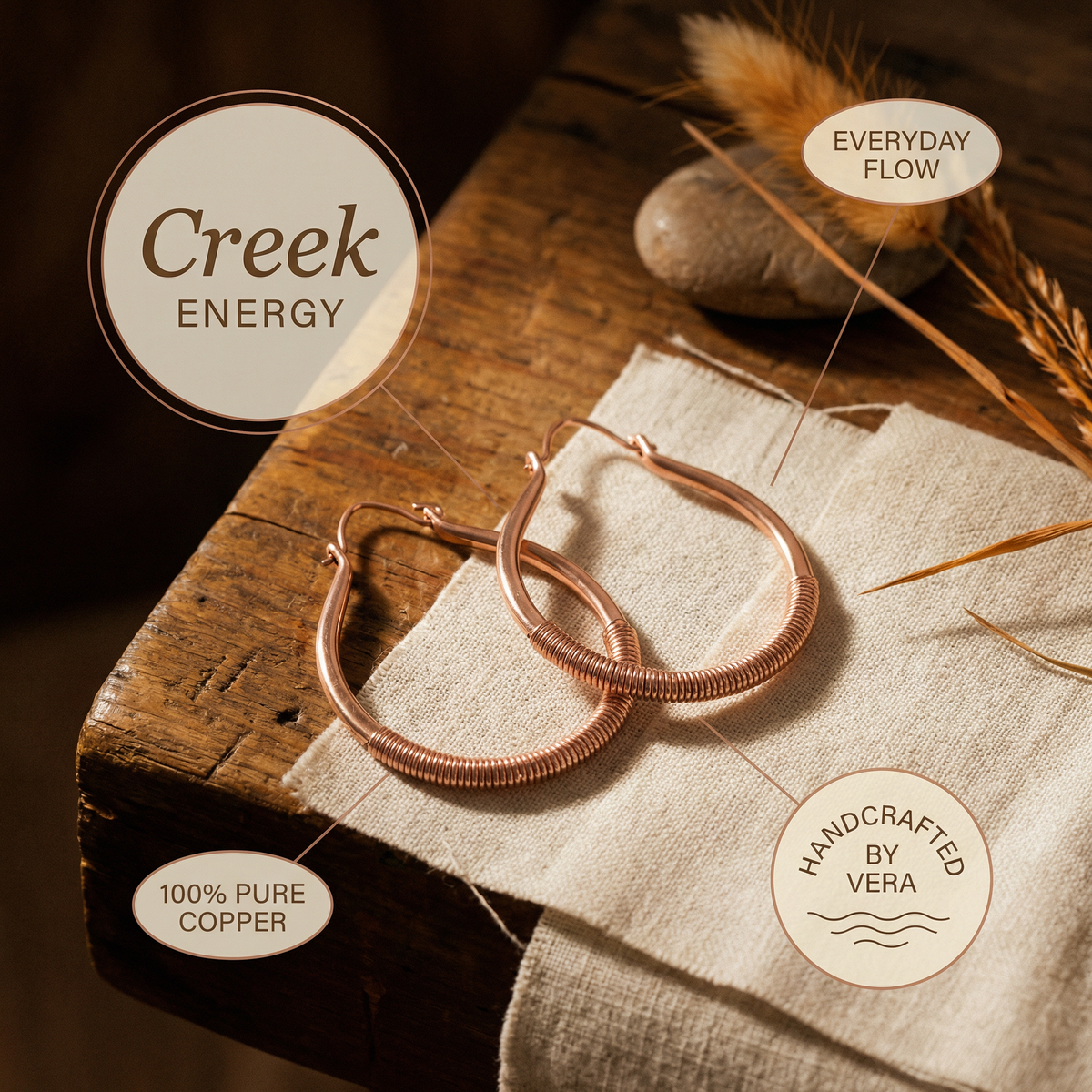 Boucles d'oreilles en cuivre Ruisseau