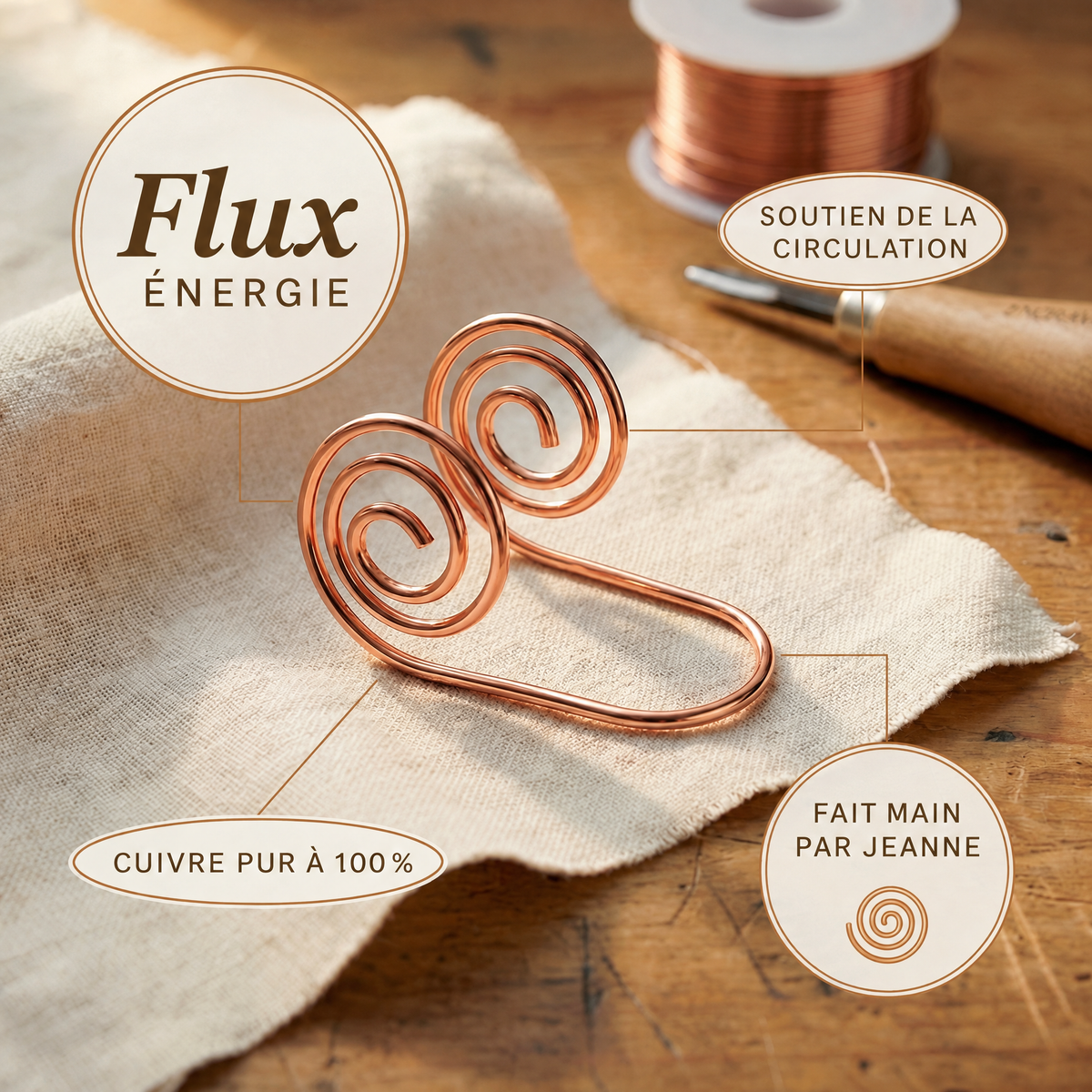 Bijou de main en cuivre Flux