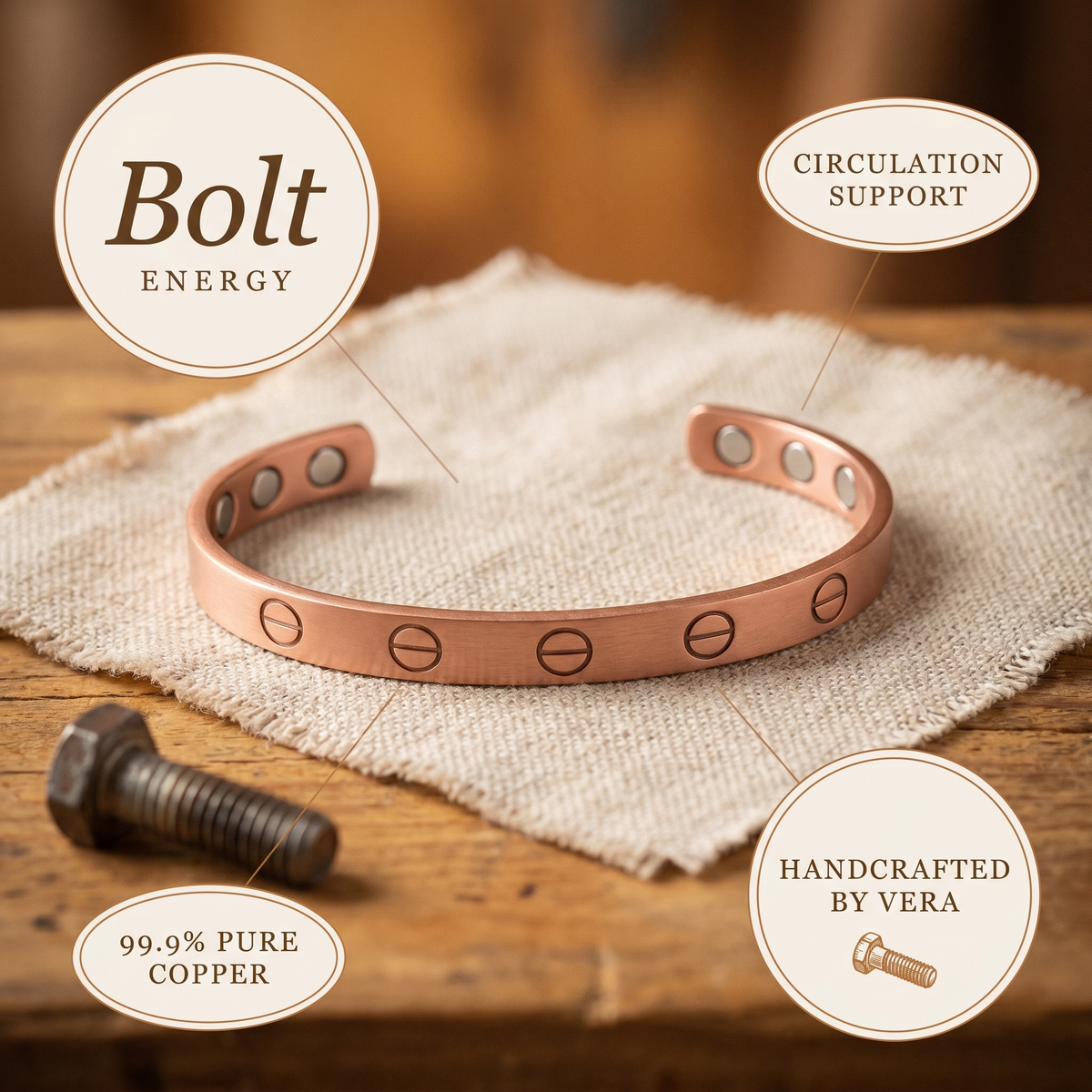 Bracelet en cuivre Boulon