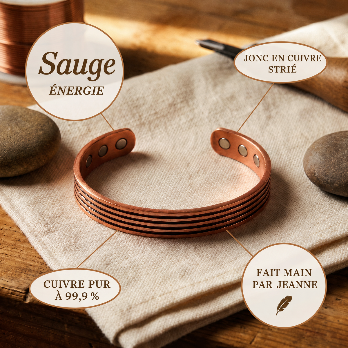 Bracelet en cuivre Sauge