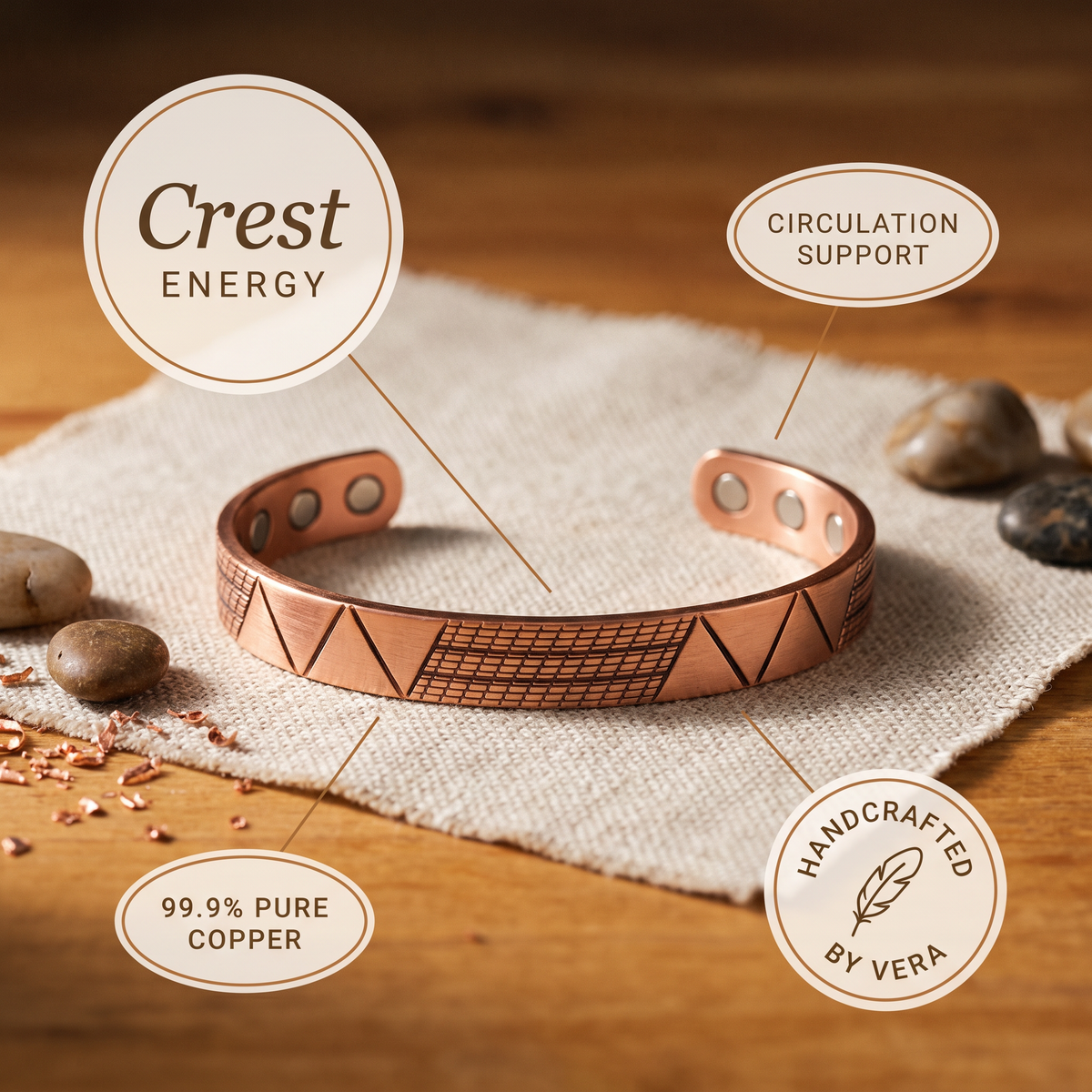 Bracelet en cuivre Crête