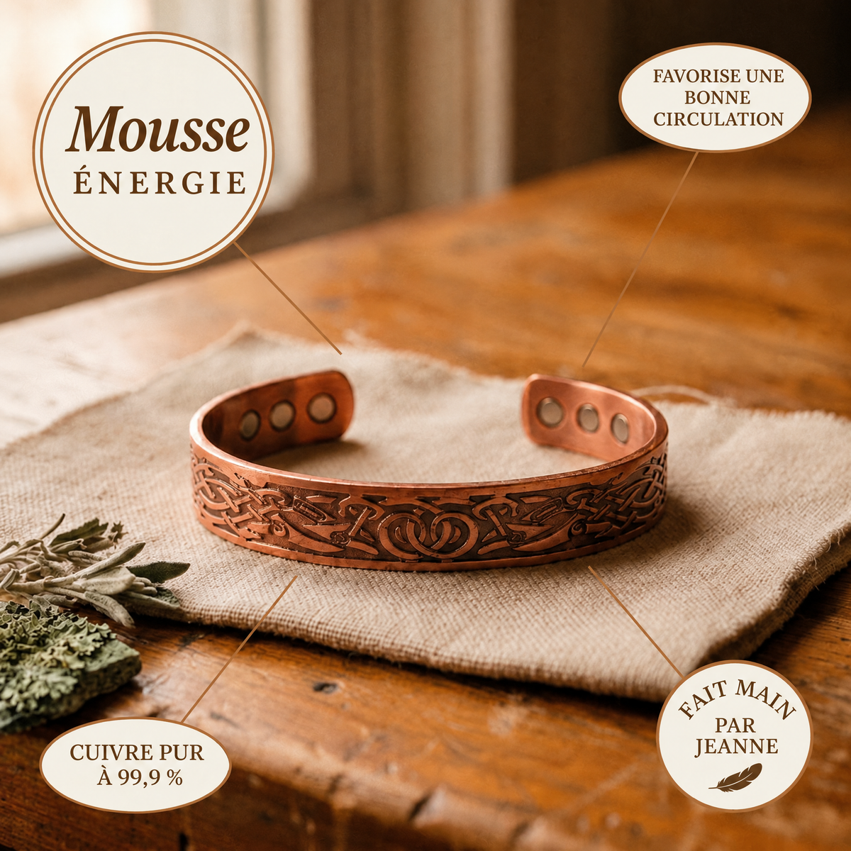 Bracelet en cuivre Mousse
