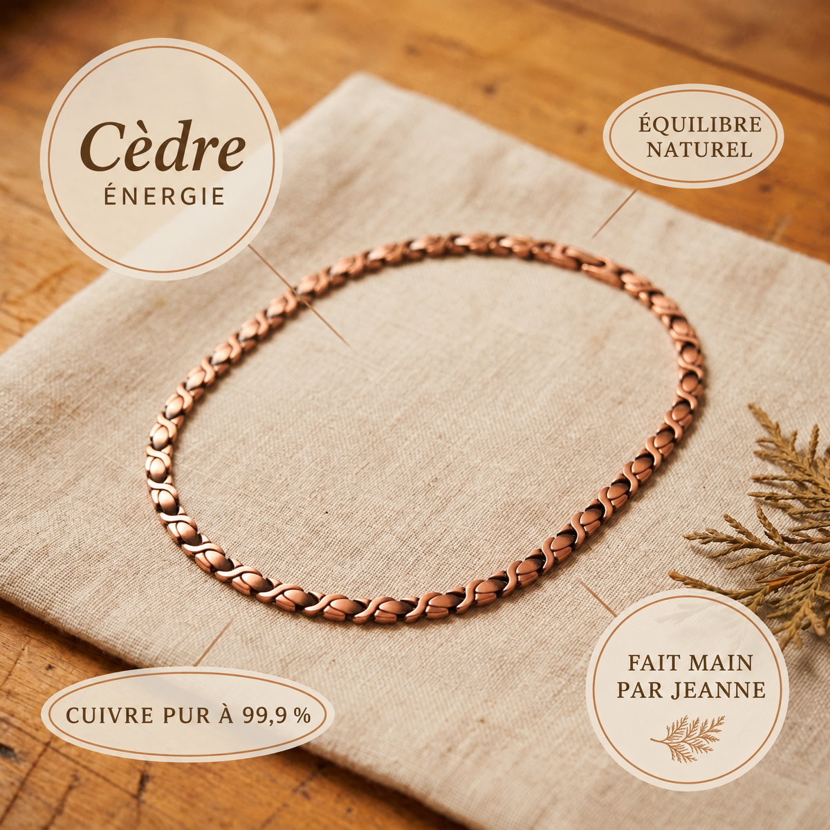 Collier en cuivre Cèdre
