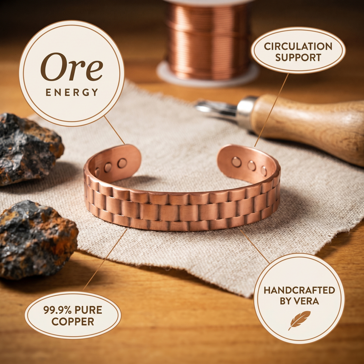 Bracelet homme en cuivre Minerai