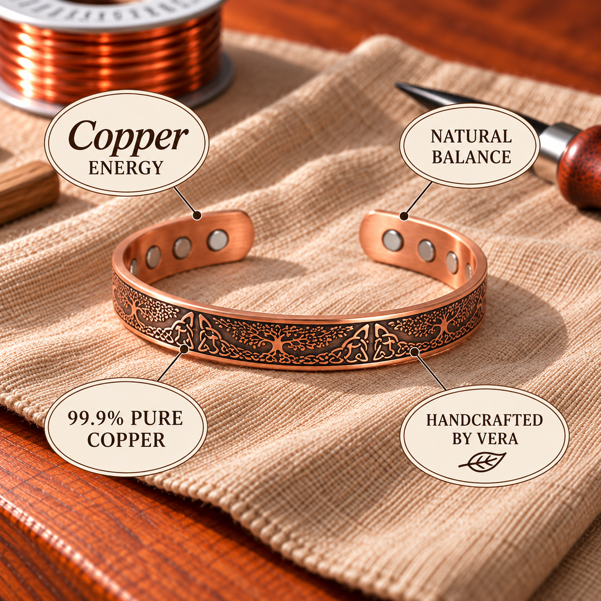 Bracelet jonc en cuivre Arbre de vie