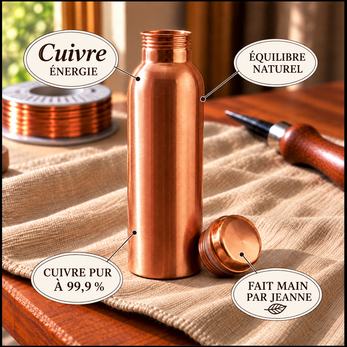 Bouteille d'eau en cuivre pur Élégance